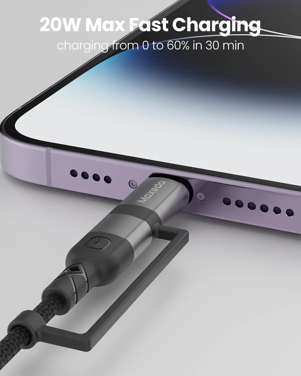 Moxedo 2 in 1 Charging Cable 60W Power Delivery Interchangeable USB-C to USB-C/L 1.2 Meters Braided Nylon Cable (Black)