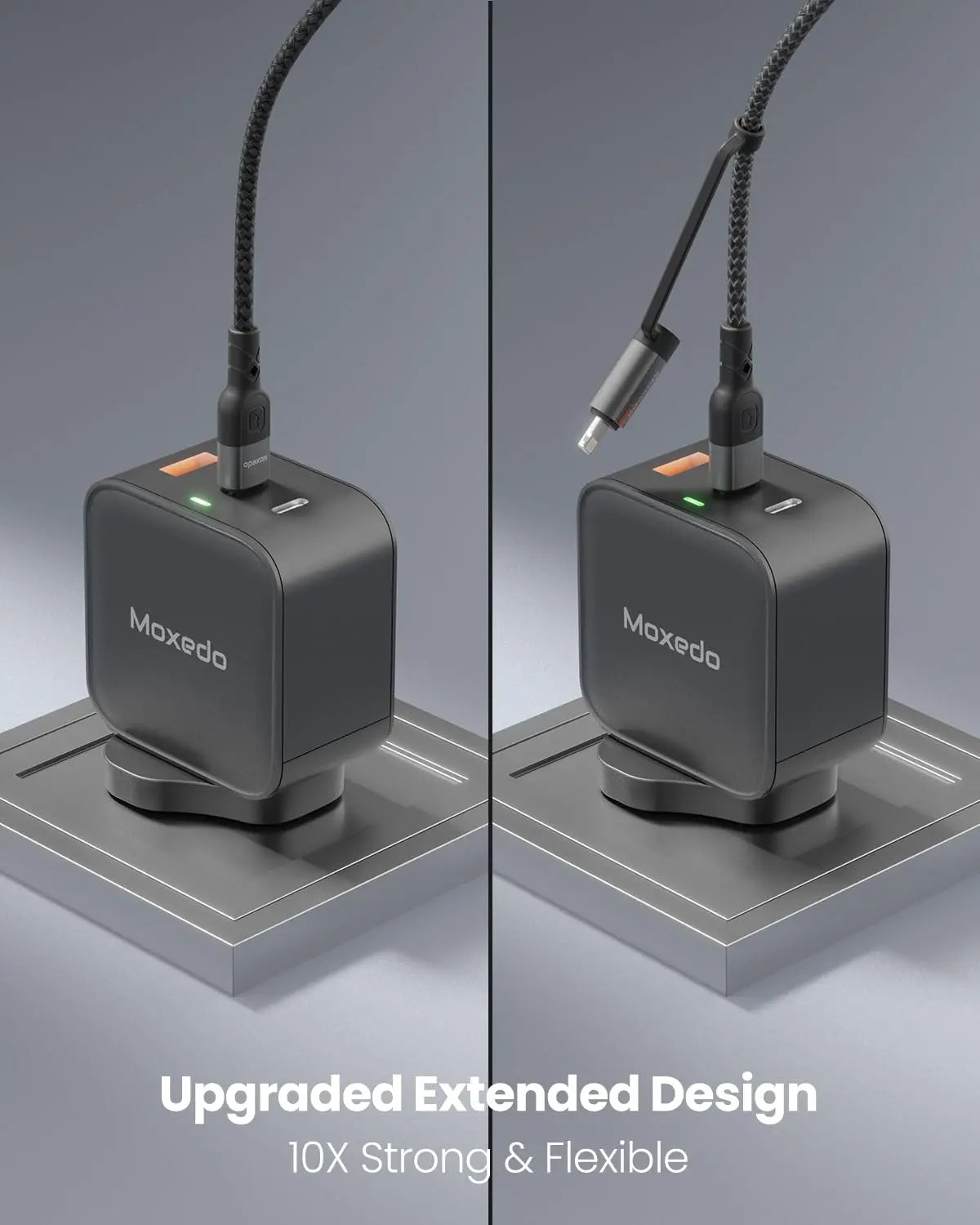 Moxedo 2 in 1 Charging Cable 60W Power Delivery Interchangeable USB-C to USB-C/L 1.2 Meters Braided Nylon Cable (Black)