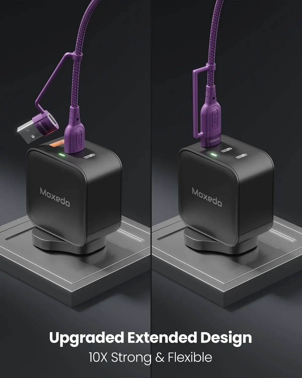 Moxedo 2 in 1 Charging Cable 30W Power Delivery Interchangeable USB-A/USB-C to L 1.2 Meters Braided Nylon Cable  (Purple)