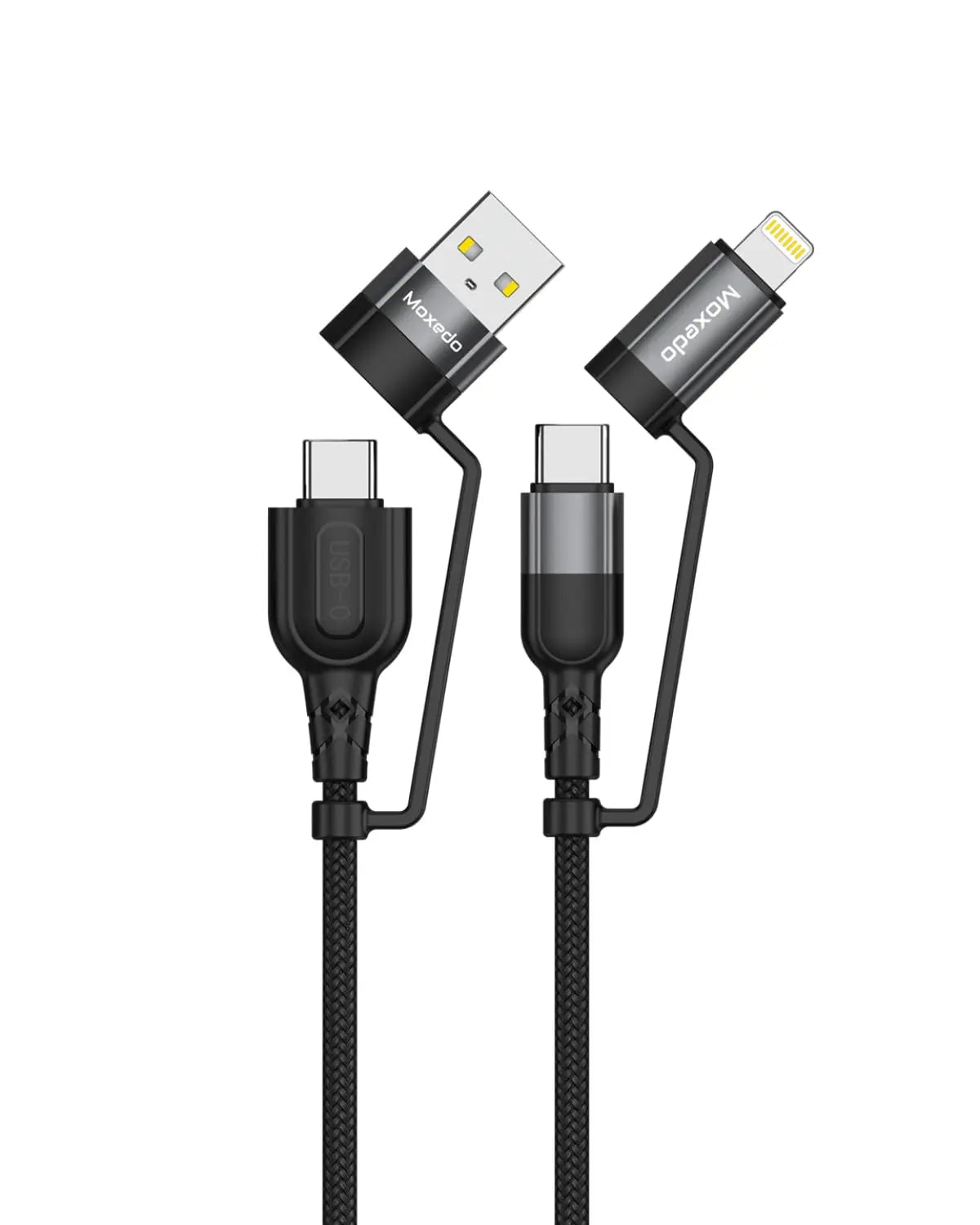 Moxedo 4 in 1 Charging Cable 60W Power Delivery Interchangeable USB-A/USB-C to USB-C/L 1.2 Meters Braided Nylon Cable (Black)