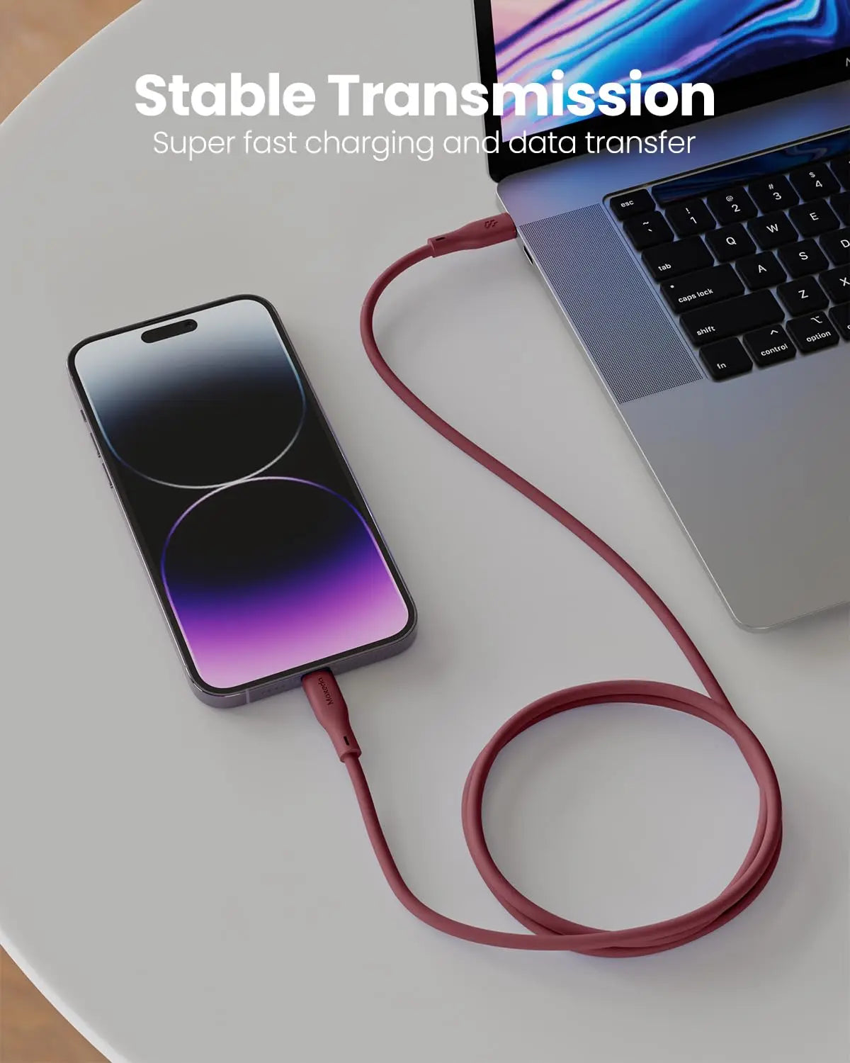 Moxedo CavoX Pro USB-C to Lightning Silicone Cable 27W PD Fast Charge and Data Sync 1.2m (Maroon)