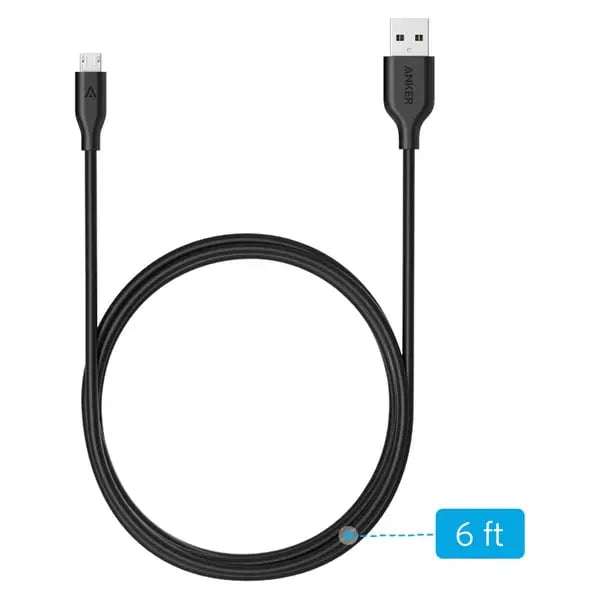 Anker PowerLine Micro USB Cable 6ft/1.8m Compatible for Smartphones/Tablets - Black