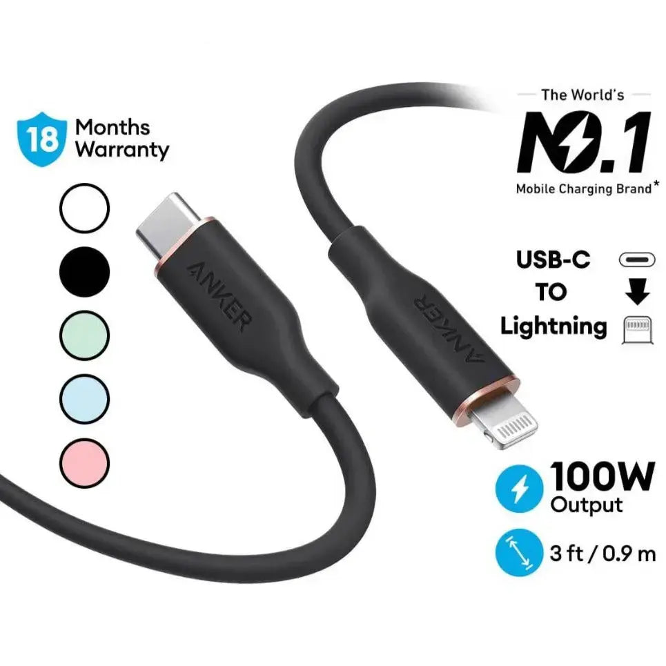 Anker 641 PowerLine III Flow USB-C to Lightning Connector 100W (3ft /0.9m) - Black