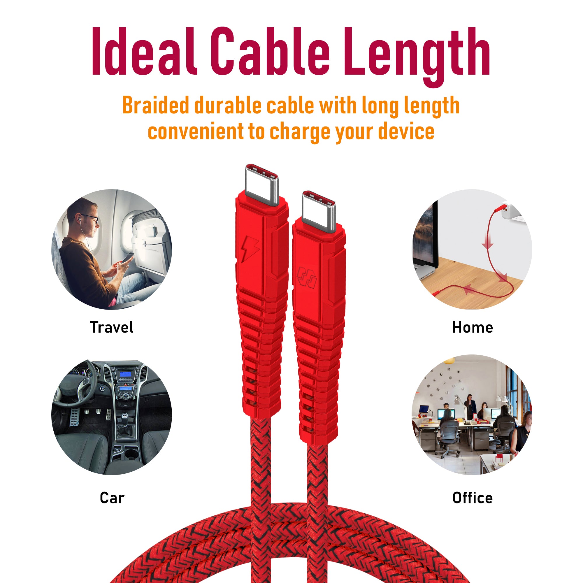 Moxedo Velox Nylon Braided Cable USB-C to USB-C Cable Fast Charge & Data Syn 1.2m - Red