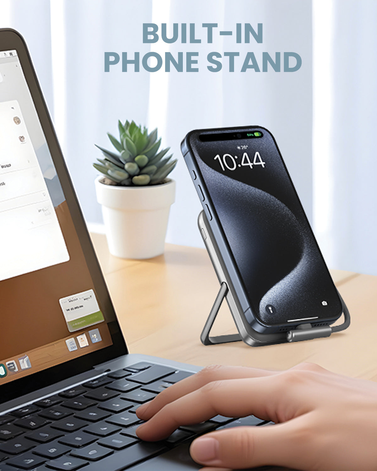 Moxedo Porta-Go Wireless Charging Power Bank 10,000 mAh with Built-in USB-C Cable and Phone Stand