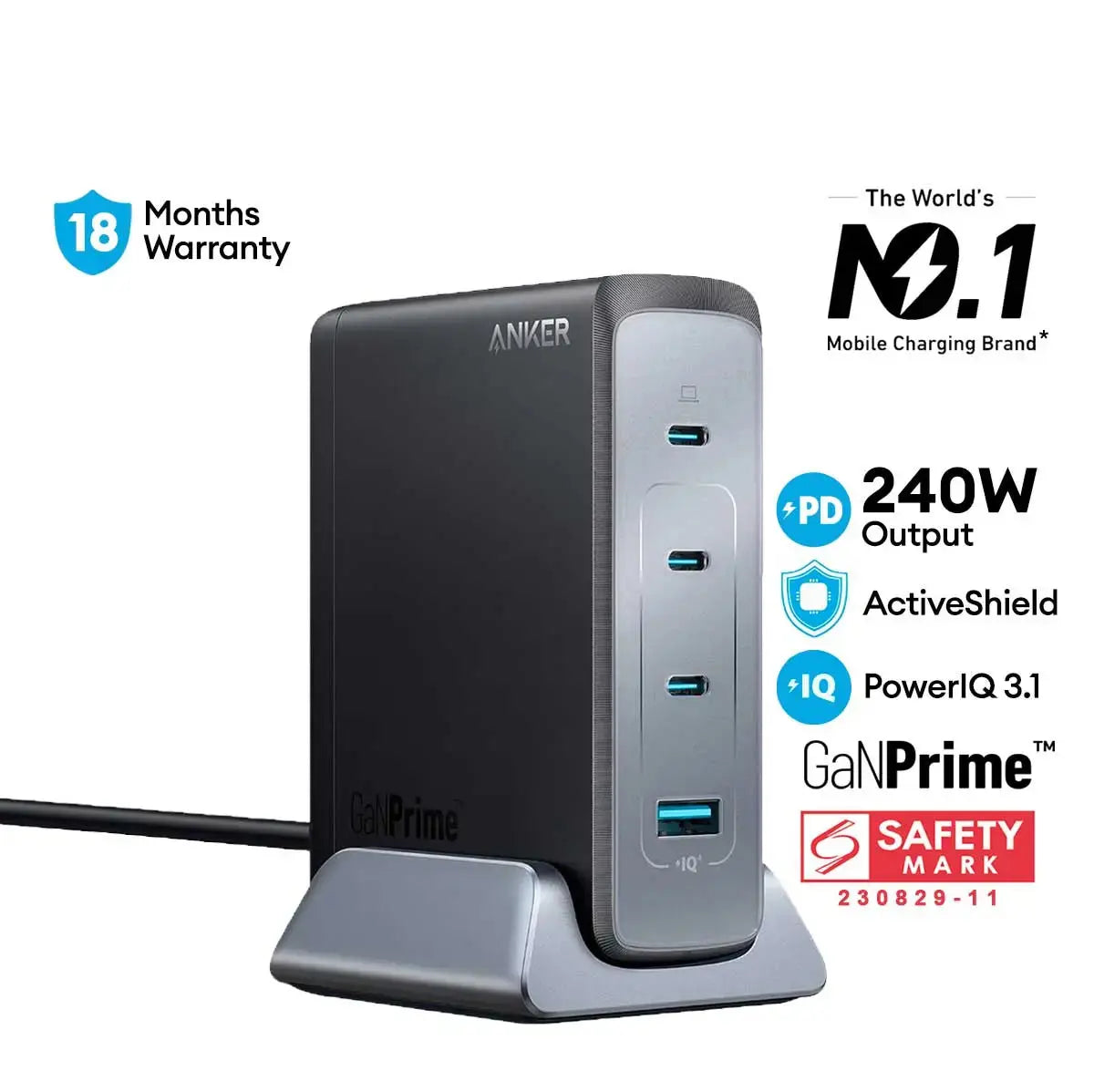 Anker 749 Prime 240W GaN Desktop Charger (4 Ports) - Black