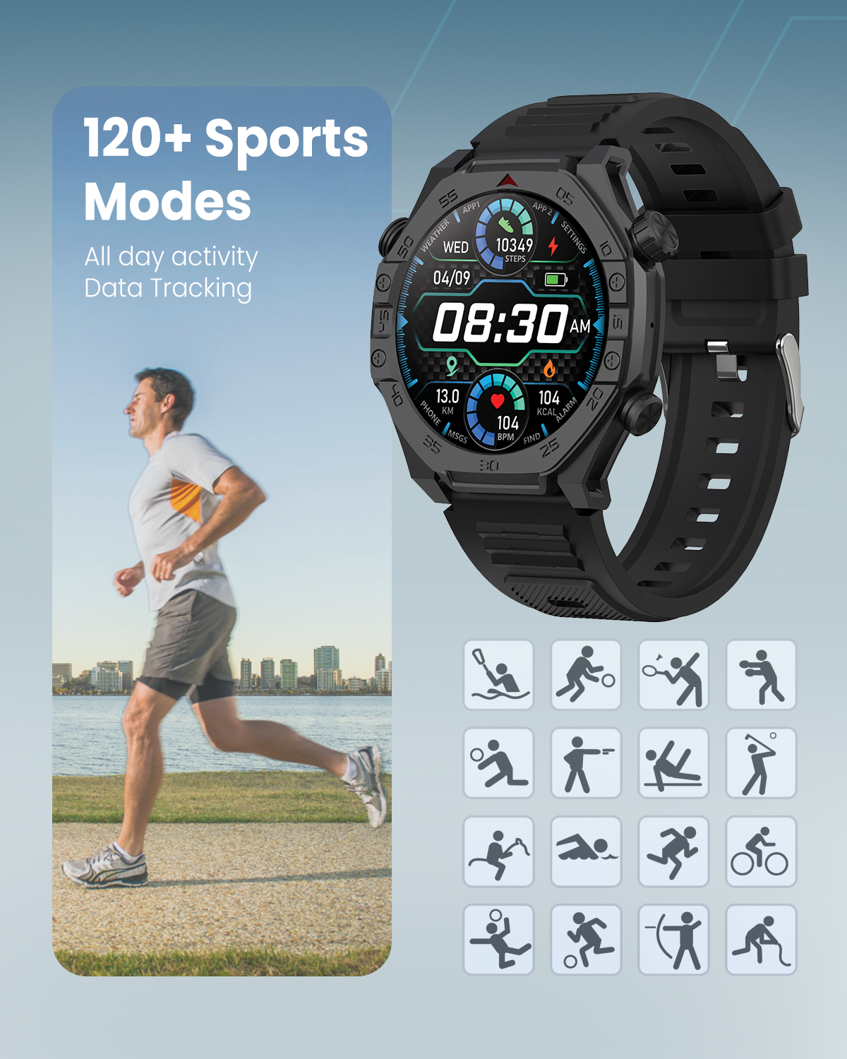 Moxedo Revolt Smartwatch – Power, Performance, and Precision for Men - Black