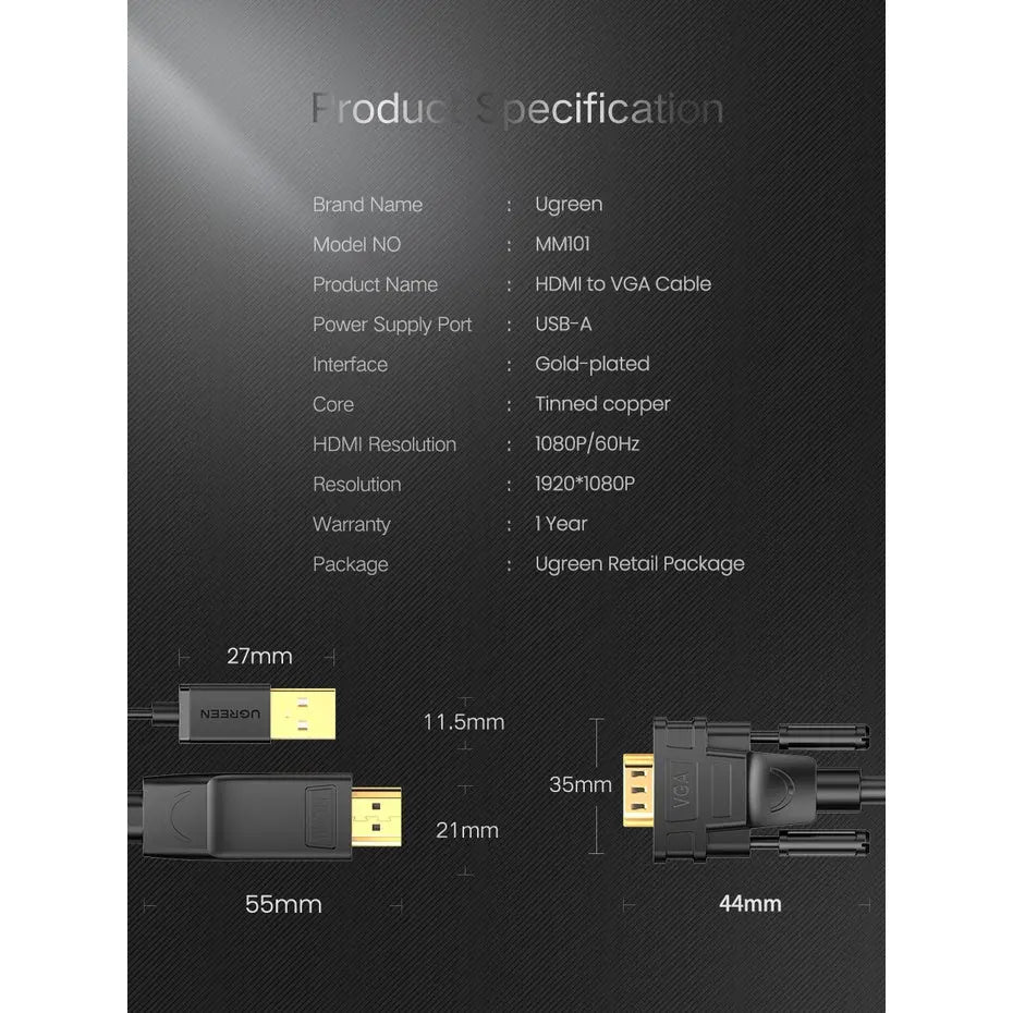 UGREEN HDMI to VGA Converter Cable (1.5M )