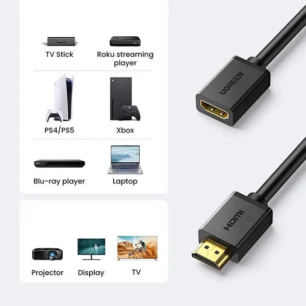 UGREEN HDMI Male to HDMI Female HD107 Full HD 3D - 2.0m UGREEN