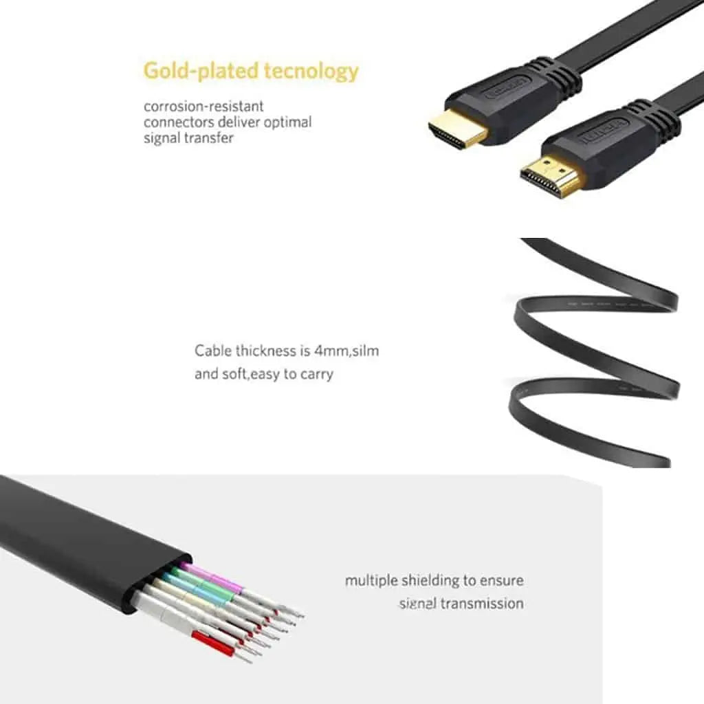 Ugreen 4K@60hz HDMI Male To Male Flat Cable, Ultra HD, 10.2Gbps, 3 Meter, Ugreen ED015 – Black UGREEN