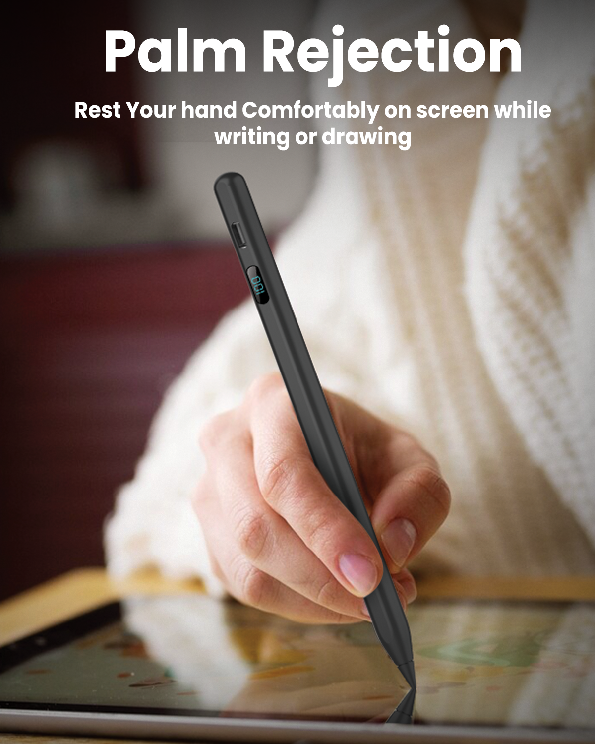 Moxedo Elite-Point Universal Active Capacitive Stylus Pen Type-C Charging Port with Replaceable Nib Digital Battery Display Compatible for iOS, Android Touch Screen Devices and Tablet - Black
