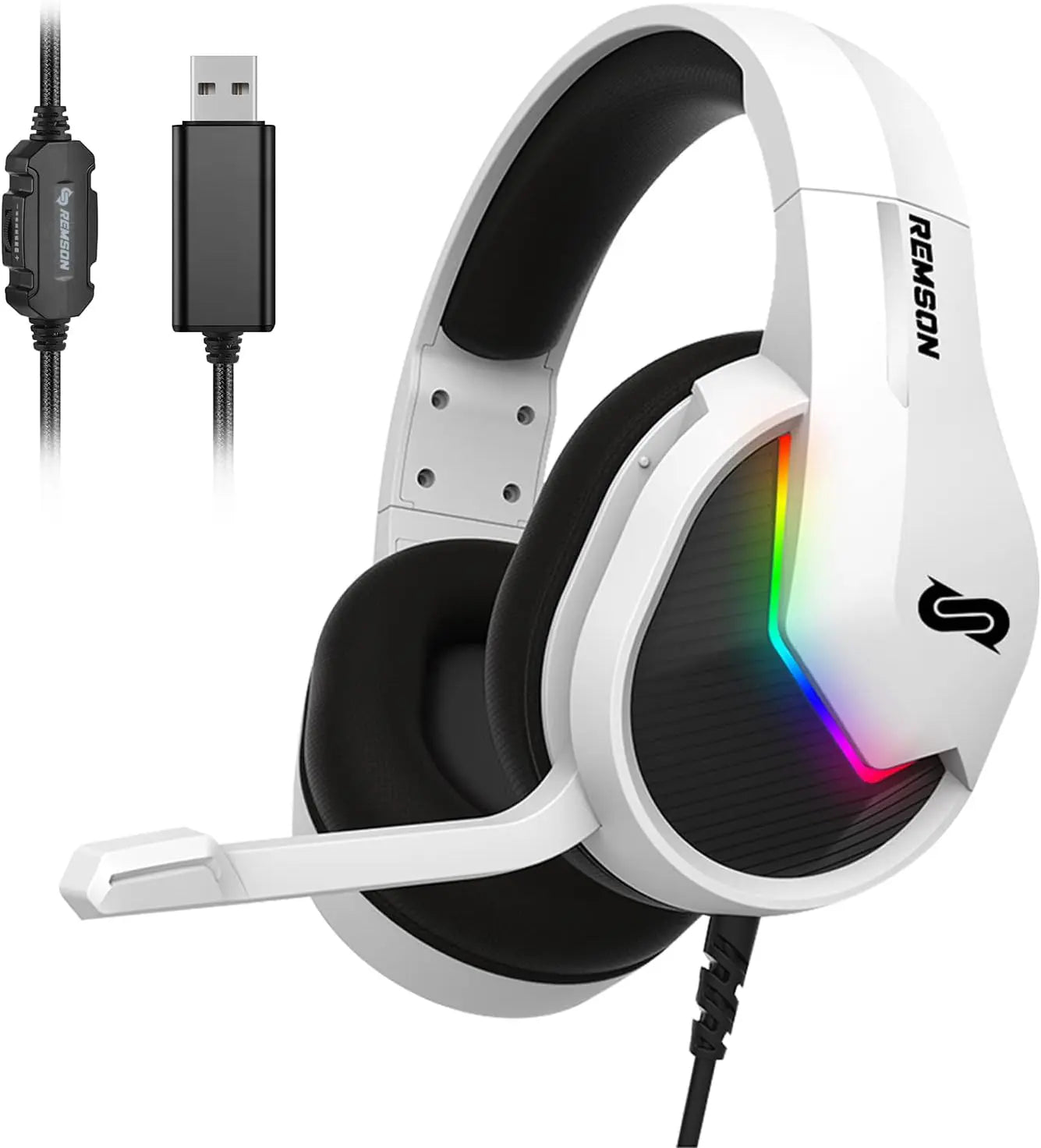 Remson Kyma 7.1 LED RGB Gaming Headset For PS5, Gaming Consoles, PC's, Laptops, Mac Book, Nintendo and Xbox - Wired USB Over Ear Headset with volume control - Noise Cancelling with Mic Remson