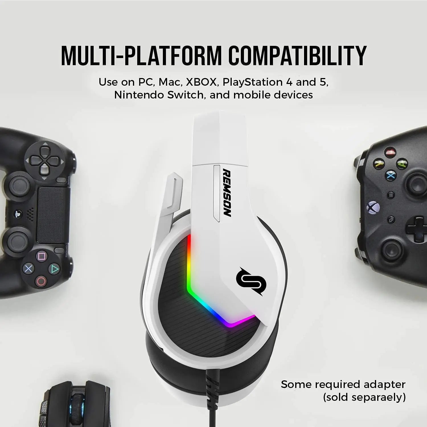 Remson Kyma 7.1 LED RGB Gaming Headset For PS5, Gaming Consoles, PC's, Laptops, Mac Book, Nintendo and Xbox - Wired USB Over Ear Headset with volume control - Noise Cancelling with Mic Remson