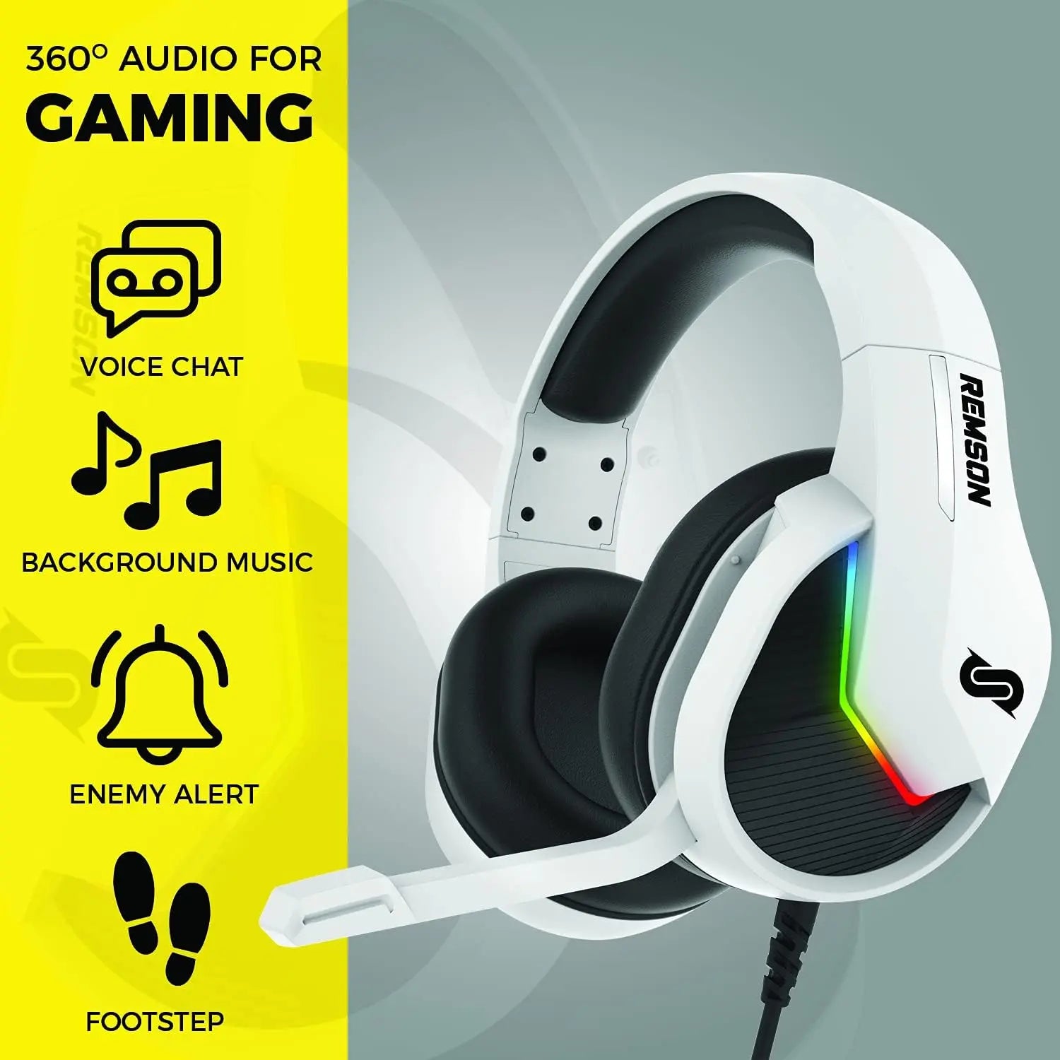 Remson Kyma 7.1 LED RGB Gaming Headset For PS5, Gaming Consoles, PC's, Laptops, Mac Book, Nintendo and Xbox - Wired USB Over Ear Headset with volume control - Noise Cancelling with Mic Remson