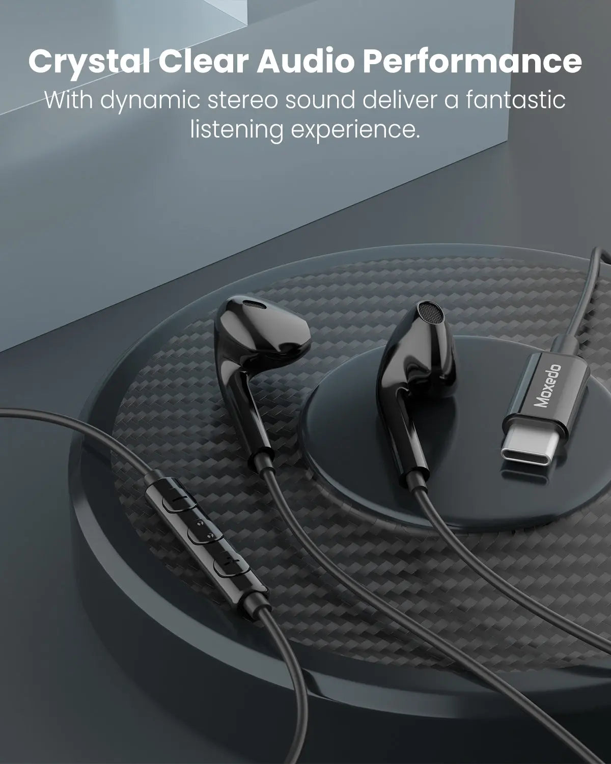 Moxedo Wired Stereo Earphone USB Type-C Connector Earphone with In-Line Remote, Built-in Microphone - Black