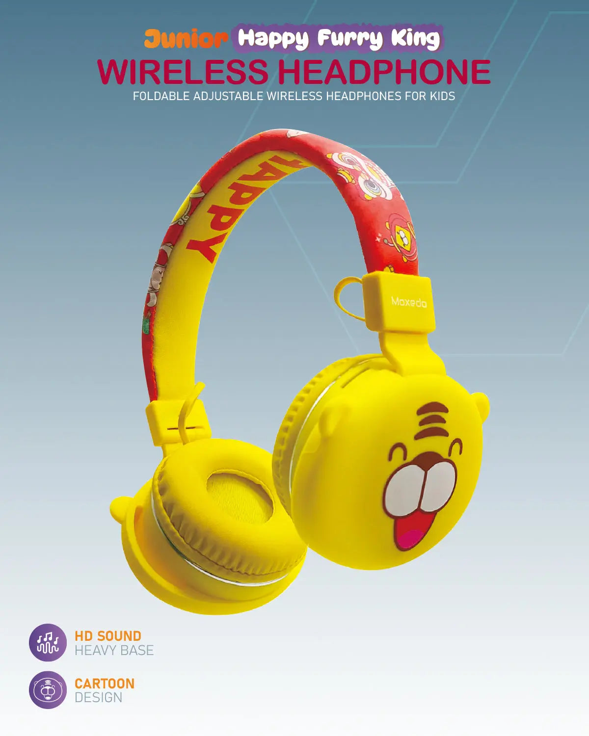 Moxedo Junior Wireless On-Ear Headphones for Kids - Junior Happy Furry King