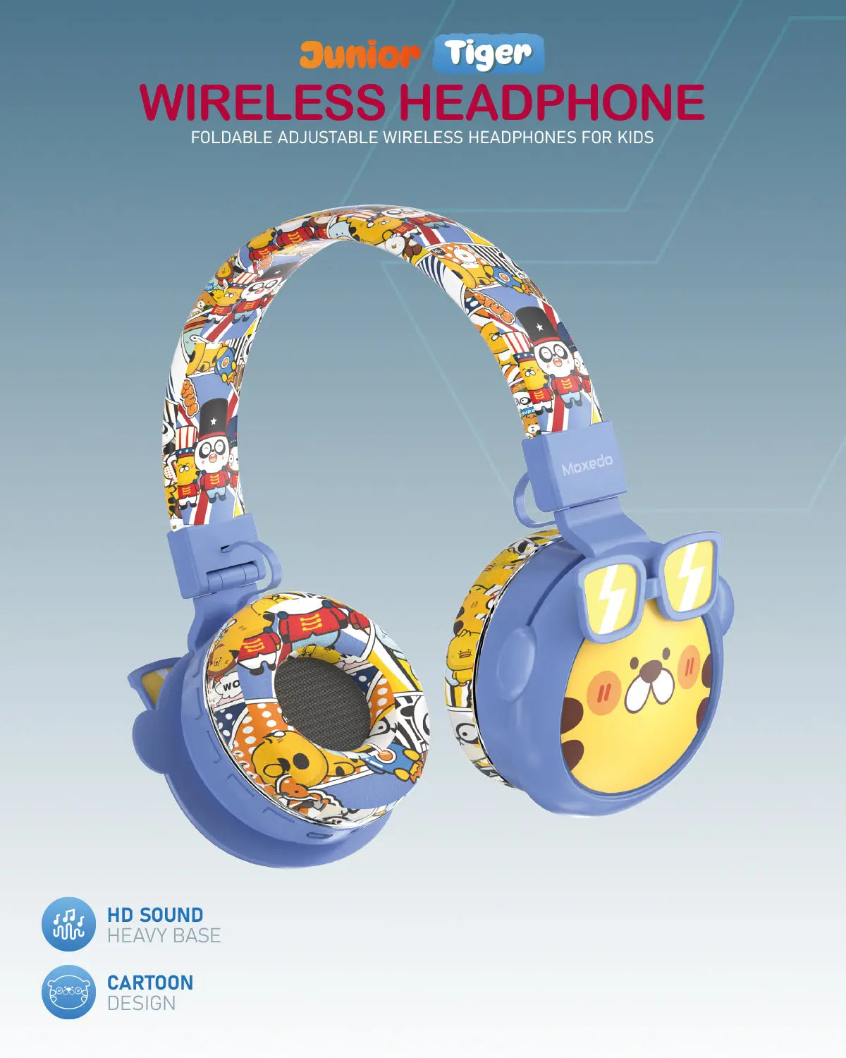 Moxedo Junior Wireless On-Ear Headphones for Kids - Junior Tiger