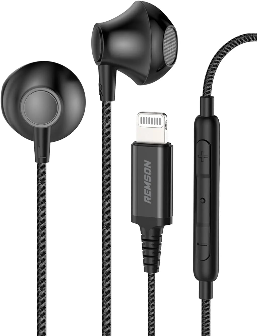 [Apple MFi Certified] Remson Wired Stereo Earphones MFi Lightning Connector Headphones/Earphones/Earbuds Hi-Fi with In-Line Remote - Black