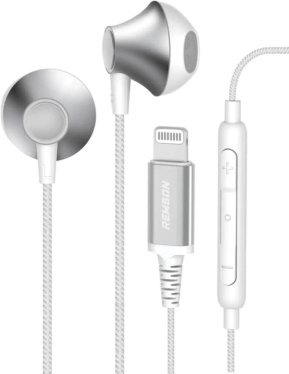 [Apple MFi Certified] Remson Wired Mono Stereo Earphone MFi Lightning Connector Headphone/Earphone/Earbud Hi-Fi with In-Line Remote - White