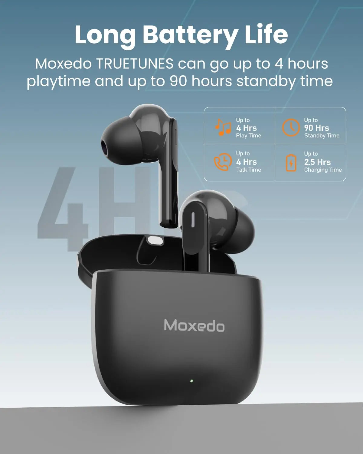 Moxedo True Tunes TWS Wireless Bluetooth Earbuds, Dual Microphone Clear Calls, IPX4 Sweat Resistance Easy Touch Control, ENC Noise Reduction Technology - Gray