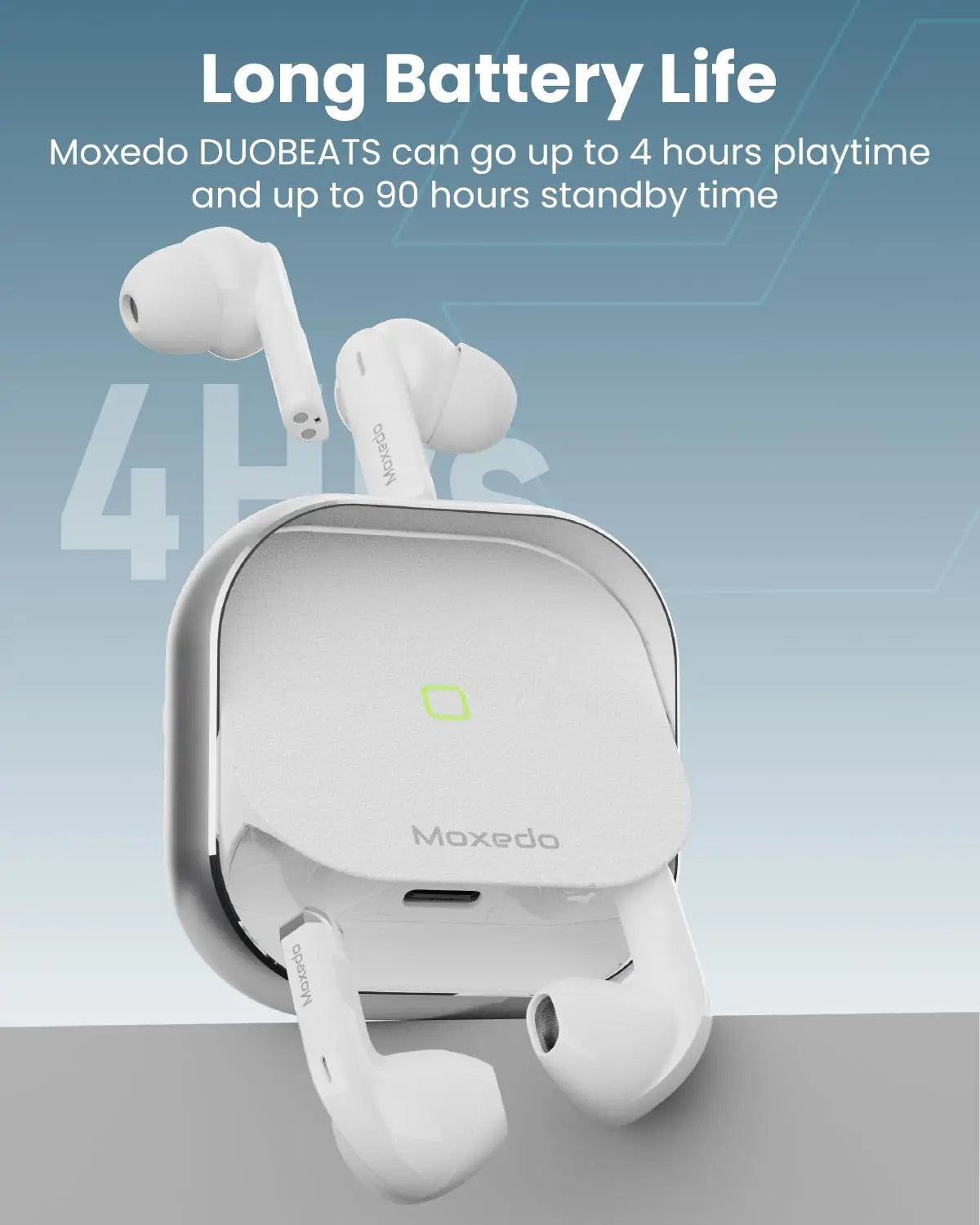 Moxedo Duo Beats 2 in 1 Wireless Bluetooth 5.3 Earbuds Dual Microphone Clear Calls, IPX4 Sweat Resistance Easy Touch Control, ENC Noise Reduction Technology - Silver