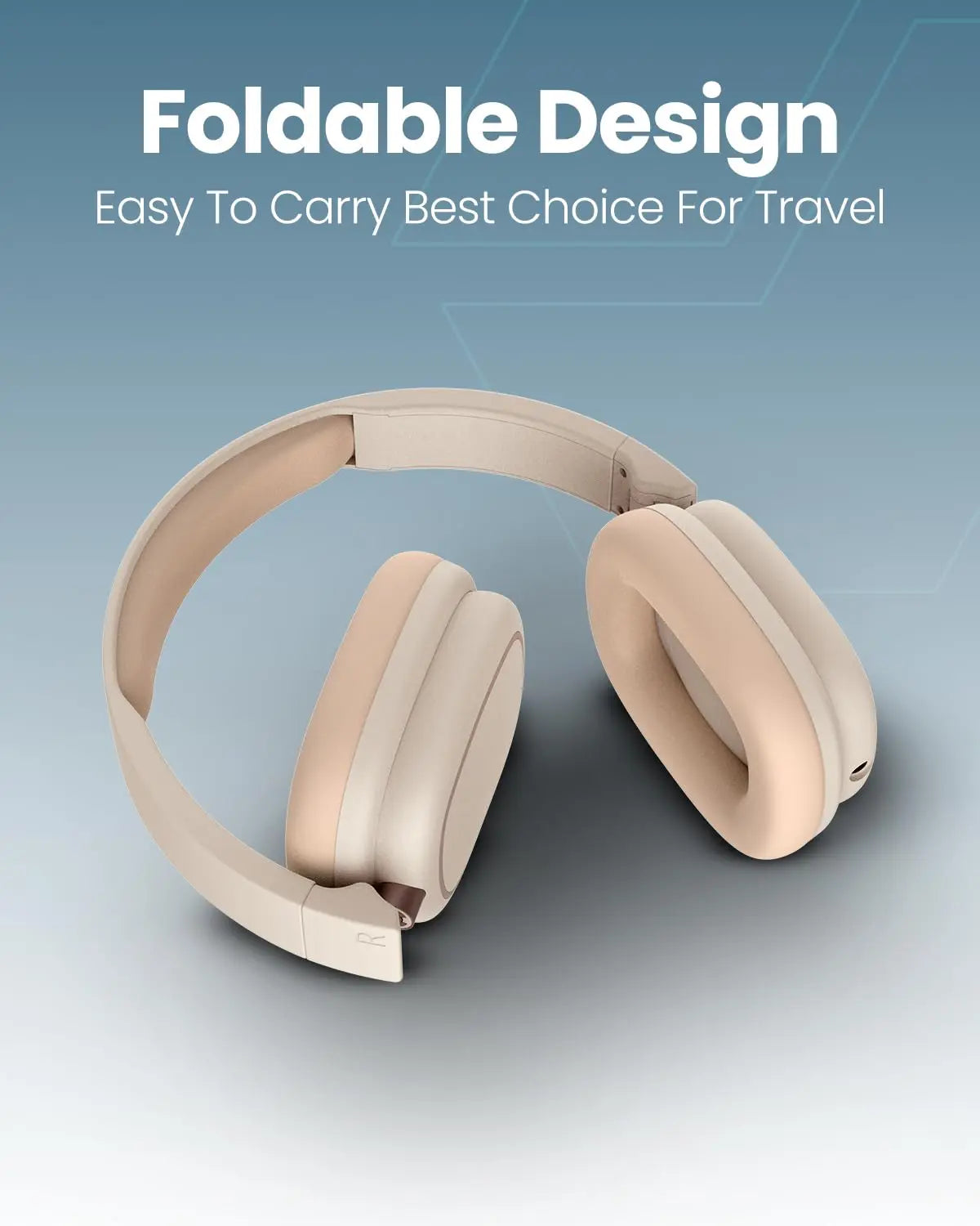 Moxedo Rave Bass Wireless ANC Headphone 42dB Active Noise Cancelling Over-Ear Headphone Dual Powered - Beige