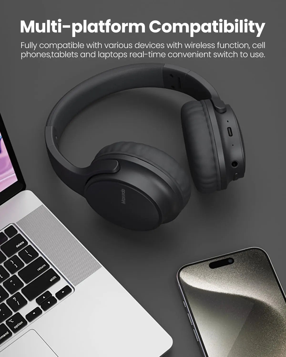 Moxedo Harmoniq Wireless Headphone Dual Powered Bluetooth Version 5.3 - (Black)