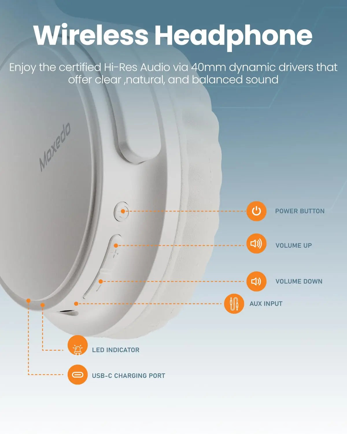 Moxedo Harmoniq Wireless Headphone Dual Powered Bluetooth Version 5.3 - (Off-White)