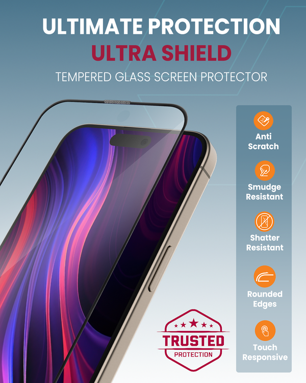 واقي شاشة Moxedo Ultra Shield من الزجاج المقوى عالي الوضوح بدرجة صلابة 9H وتغطية كاملة مع محاذاة تلقائية وأداة تطبيق سهلة لهاتف iPhone 16 Pro Max مقاس 6.9 بوصة