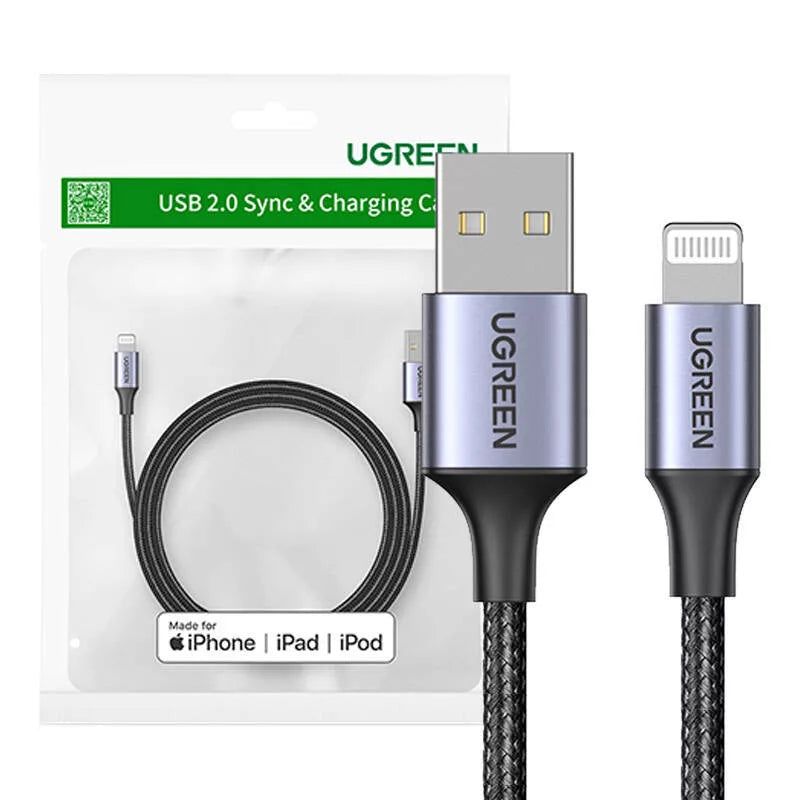UGREEN USB-A to LIGHTNING Cable Braided (1m) - Black