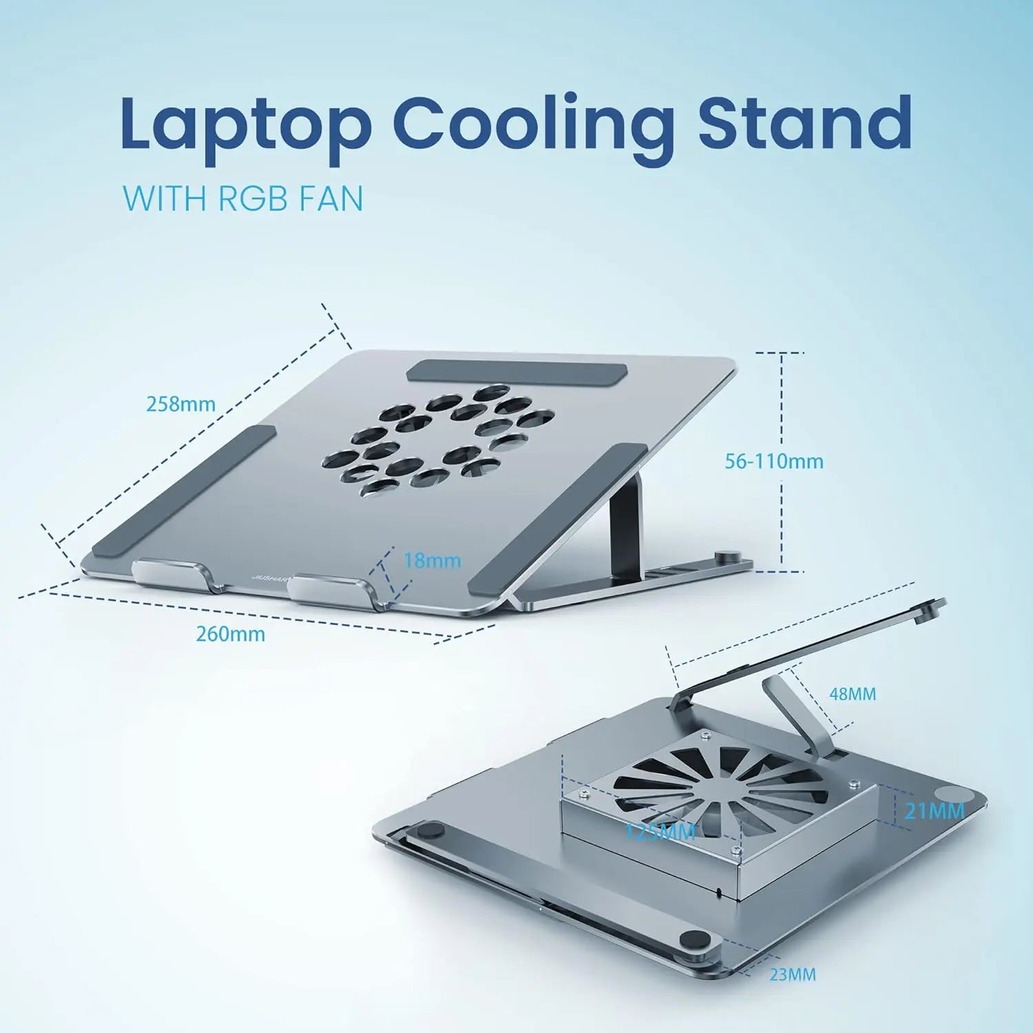 Remson Adjustable Cooling Laptop Stand with RGB Fan, Aluminum Alloy Laptop Holder - Silver