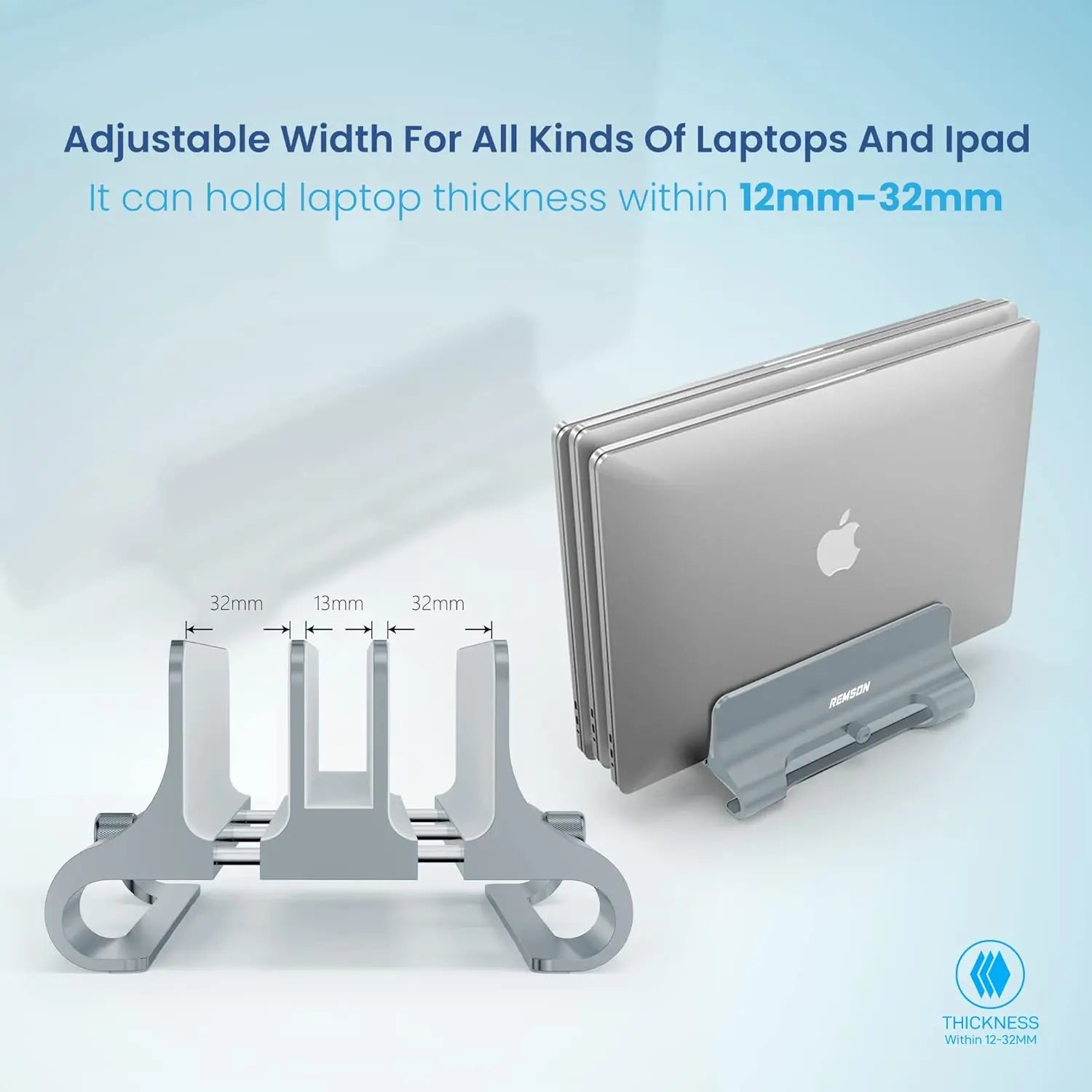 Remson Vertical Laptop Stand for Desk, 3 Slots Tablet Stand Holder, Aluminum Alloy