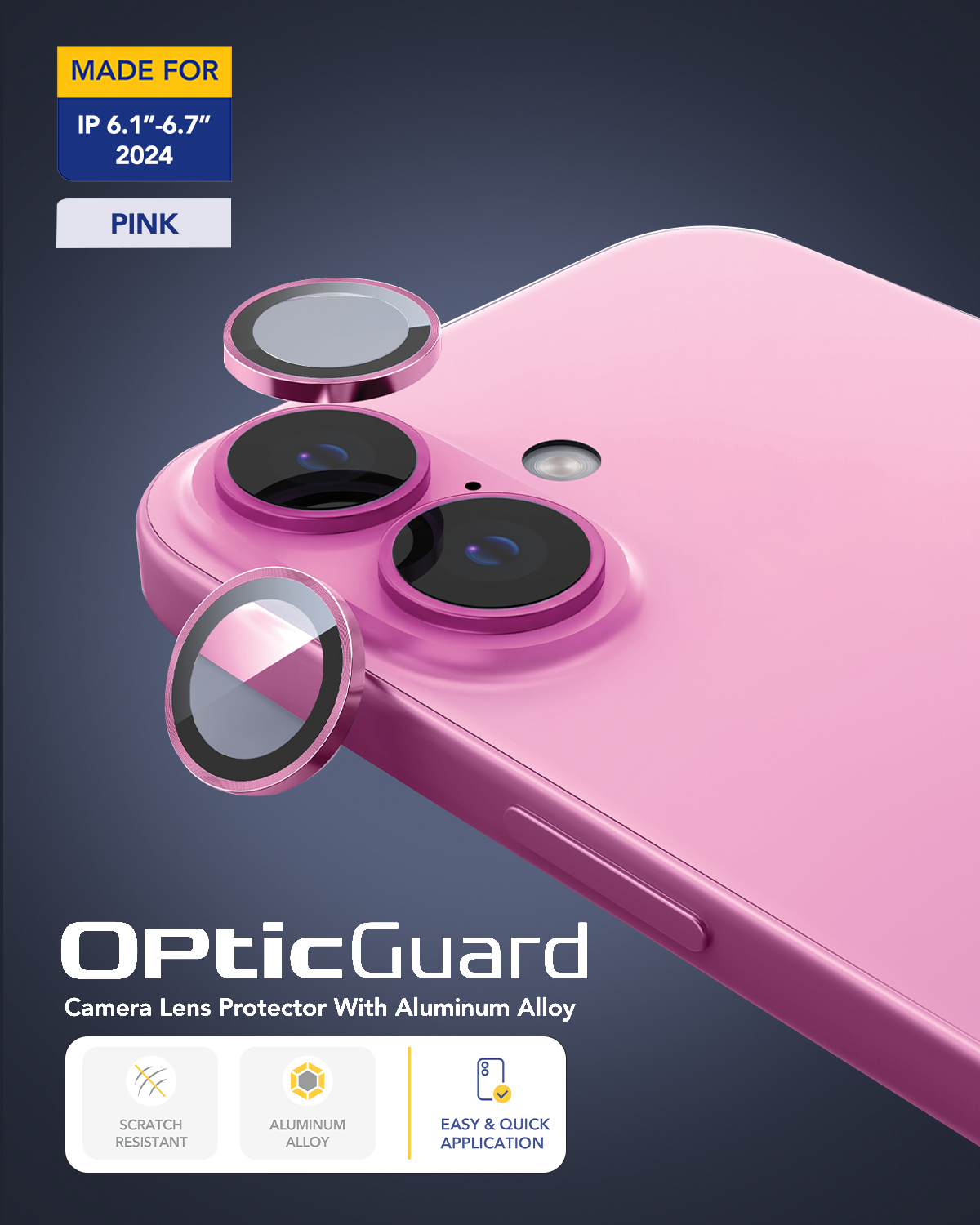 Remson Optic Guard Camera Lens Protector Scratch Resistant Individual Lens Protector with Aluminum Alloy Ring Compatible for iPhone 16 6.1 inch/iPhone 16 Plus 6.7 inch 2024 (Pink)