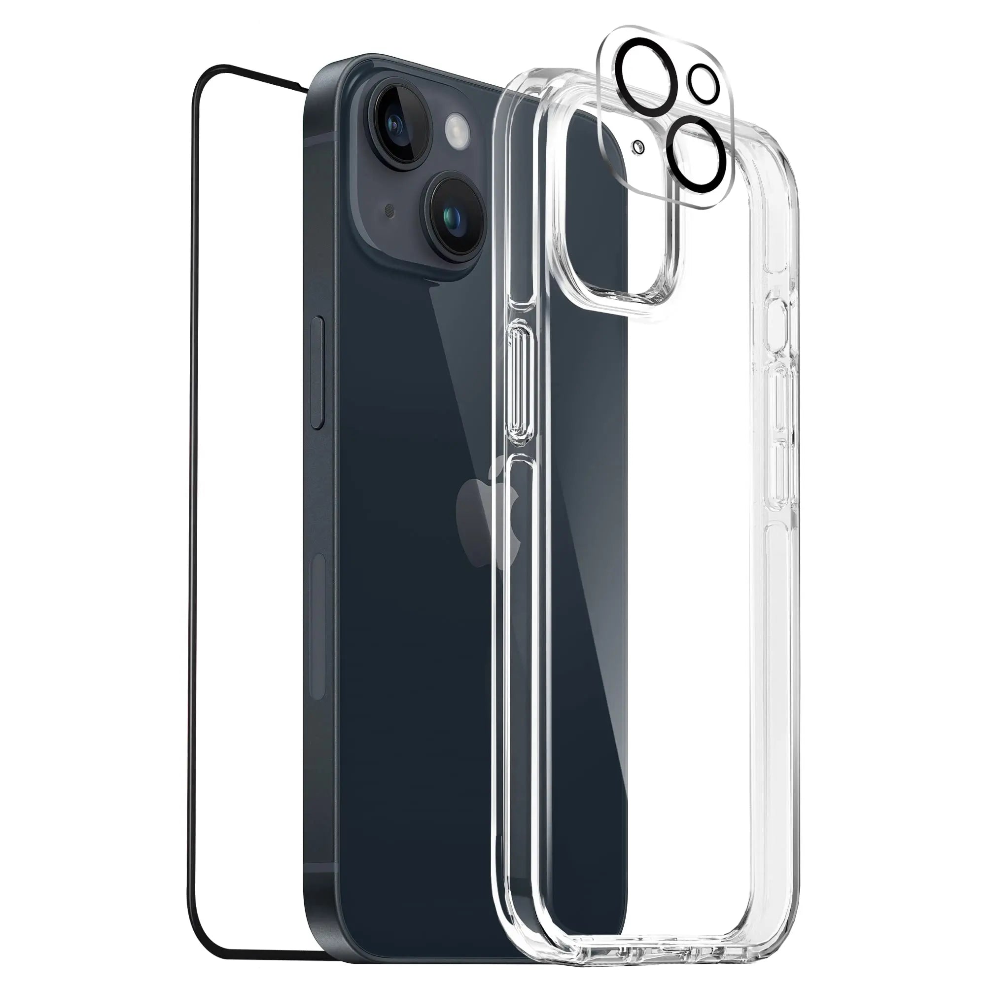 Moxedo 3 in 1 Protection Pack, Tempered Glass Screen Protector, Clear Case and Camera Lens Protector Compatible for iPhone 14 Plus Moxedo