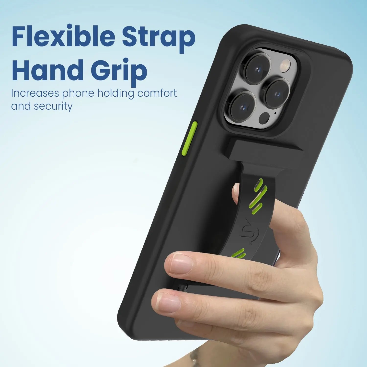 Remson Mag-X Phone Grip Strap with Magnetic Phone Kickstand - Black/Neon Green