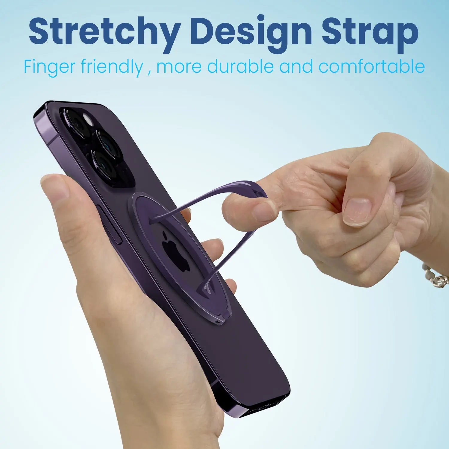 Remson Mag-X Phone Grip Finger Strap Magnetic Phone Kickstand with Silicone Strap Compatible for iPhone 14, 13 Pro/Max/Plus - Deep Purple