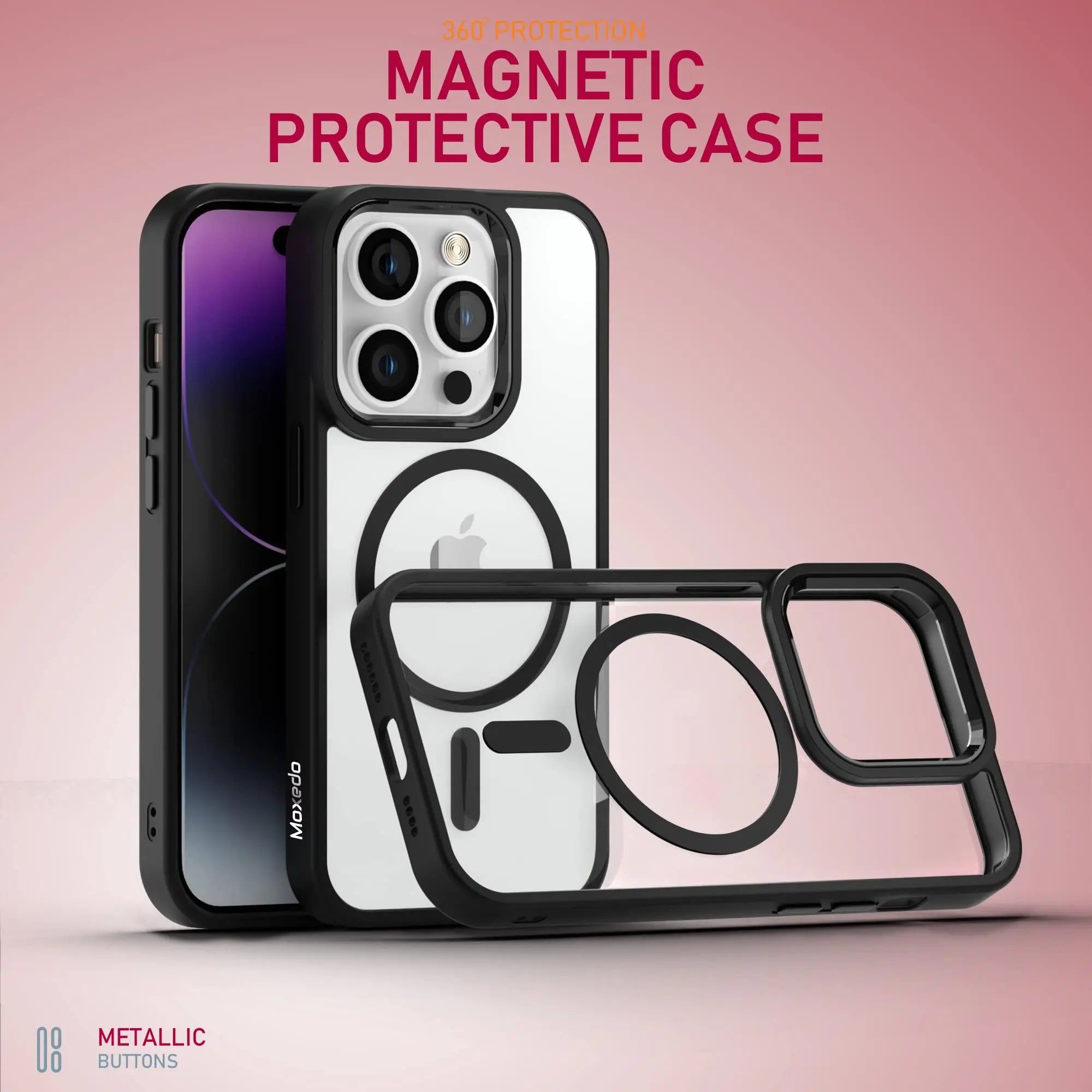 Moxedo Magnetic Protective Case 360 Protection Clear Case Hard PC with Built-in Strong Magnets Compatible with MagSafe Designed for iPhone 14 Pro Max 6.7 inch (Black) Moxedo