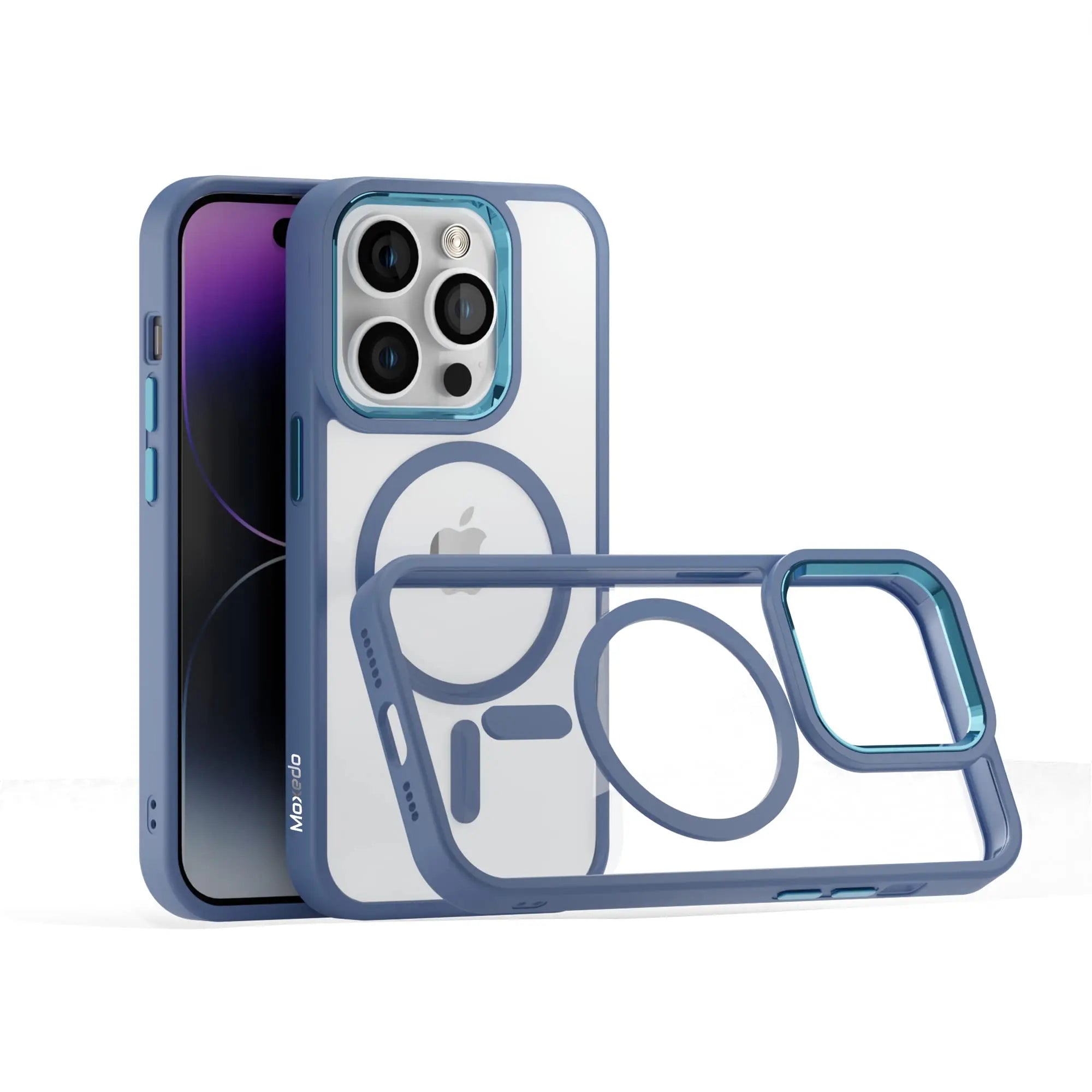 Moxedo Magnetic Protective Case 360 Protection Clear Case Hard PC with Built-in Strong Magnets Compatible with MagSafe Designed for iPhone 14 Pro Max 6.7 inch (Blue) Moxedo