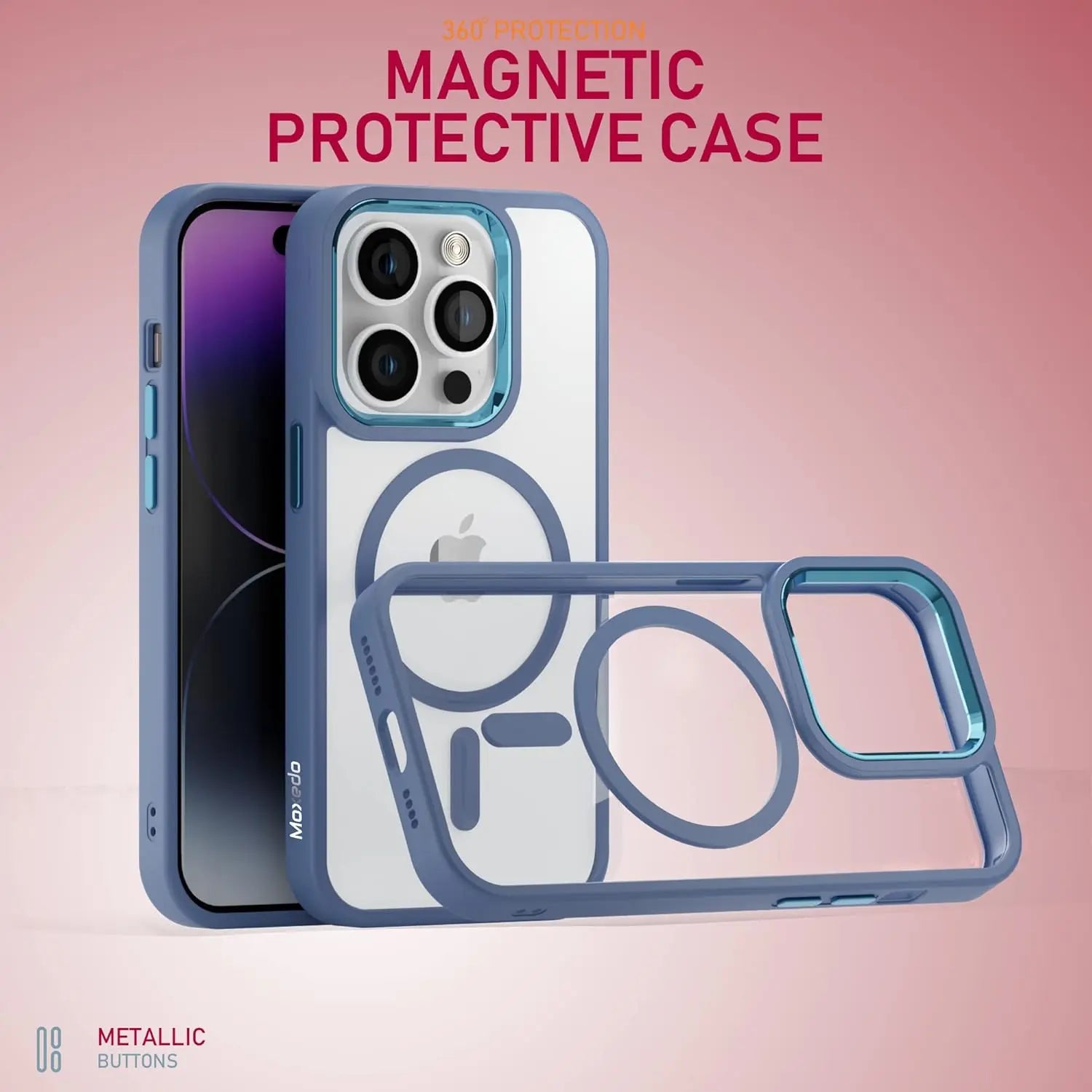 Moxedo Magnetic Protective Case 360 Protection Clear Case Hard PC with Built-in Strong Magnets Compatible with MagSafe Designed for iPhone 14 Pro Max 6.7 inch (Blue) Moxedo