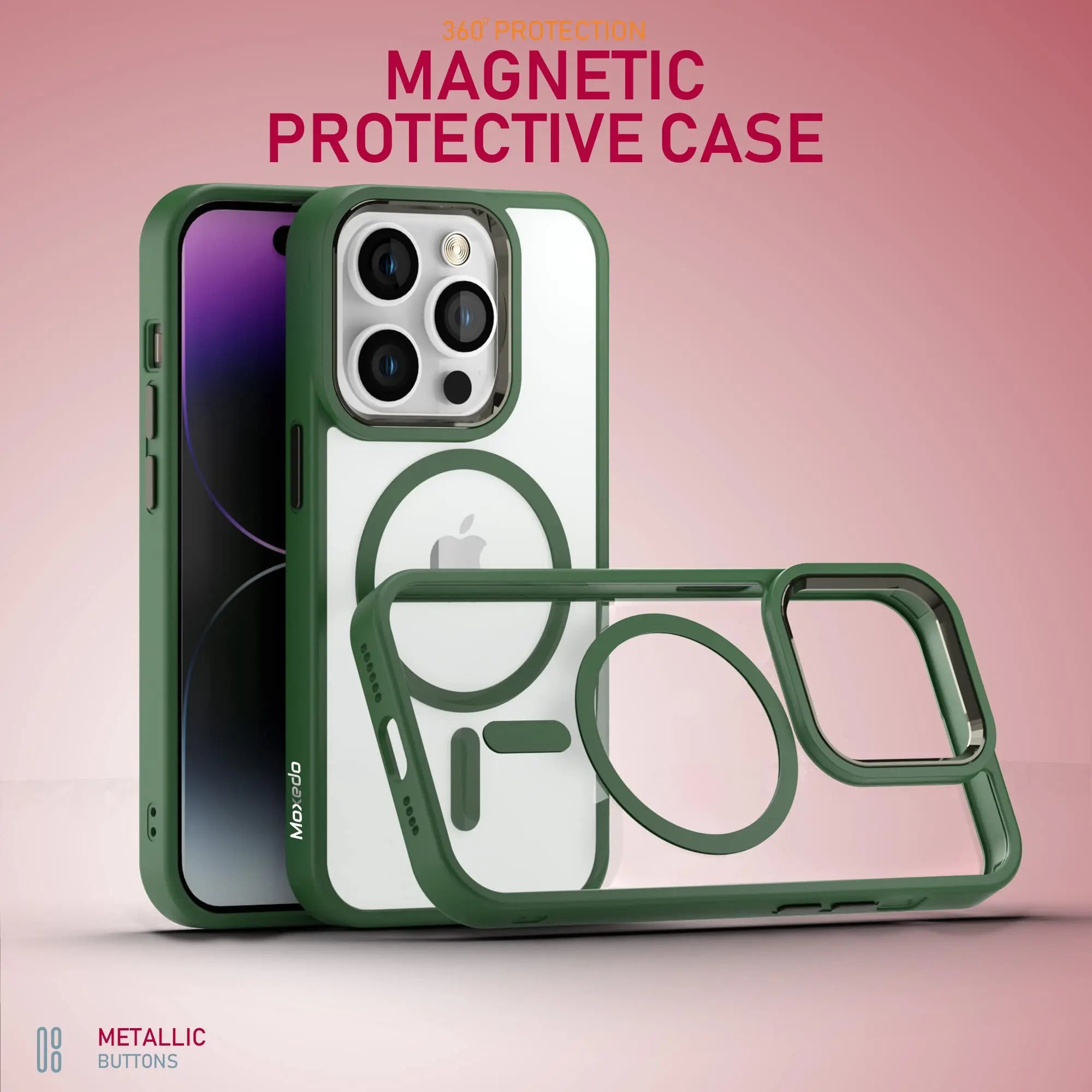 Moxedo Magnetic Protective Case 360 Protection Clear Case Hard PC with Built-in Strong Magnets Compatible with MagSafe Designed for iPhone 14 Pro Max 6.7 inch (Green) Moxedo