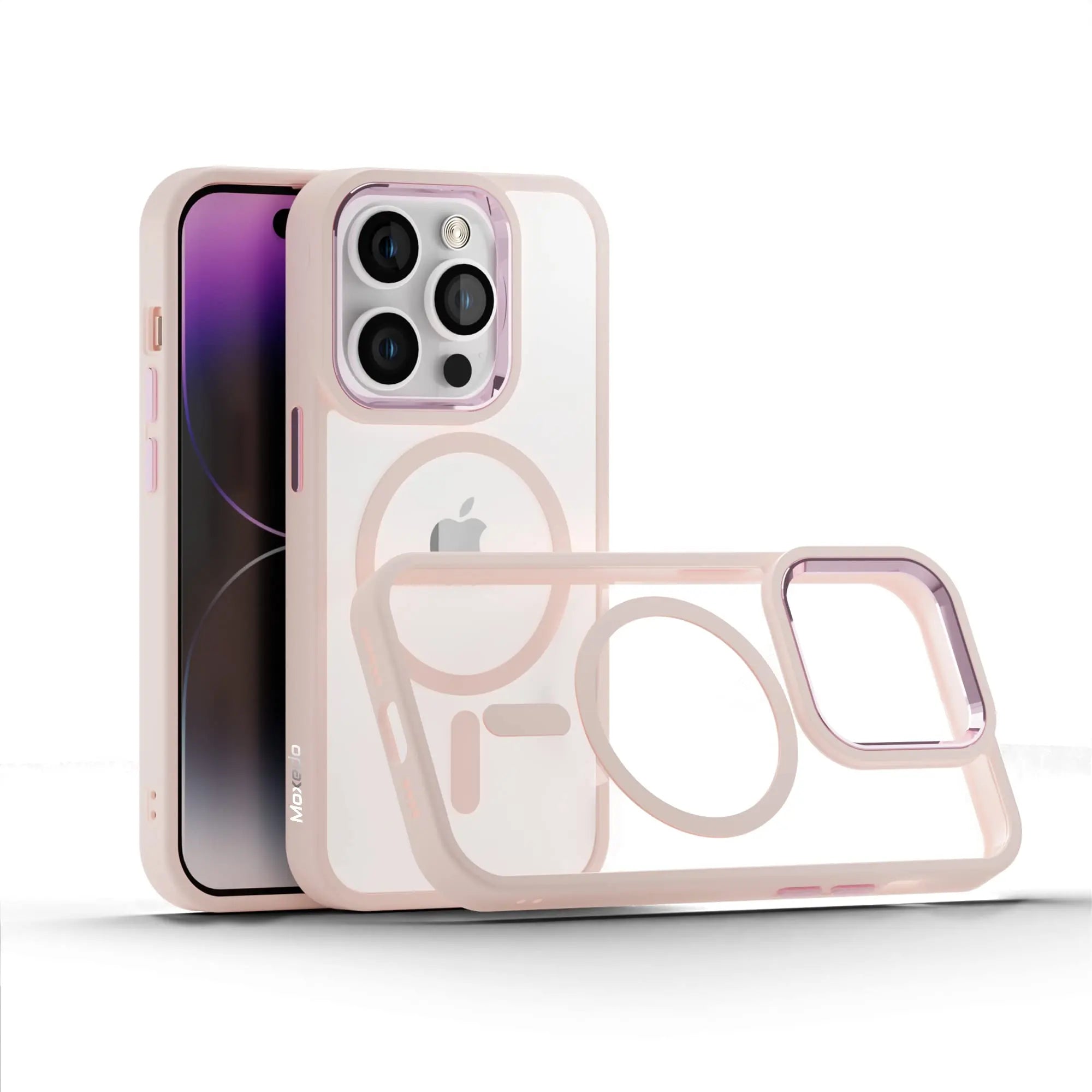 Moxedo Magnetic Protective Case 360 Protection Clear Case Hard PC with Built-in Strong Magnets Compatible with MagSafe Designed for iPhone 14 Pro Max 6.7 inch (Pink) Moxedo