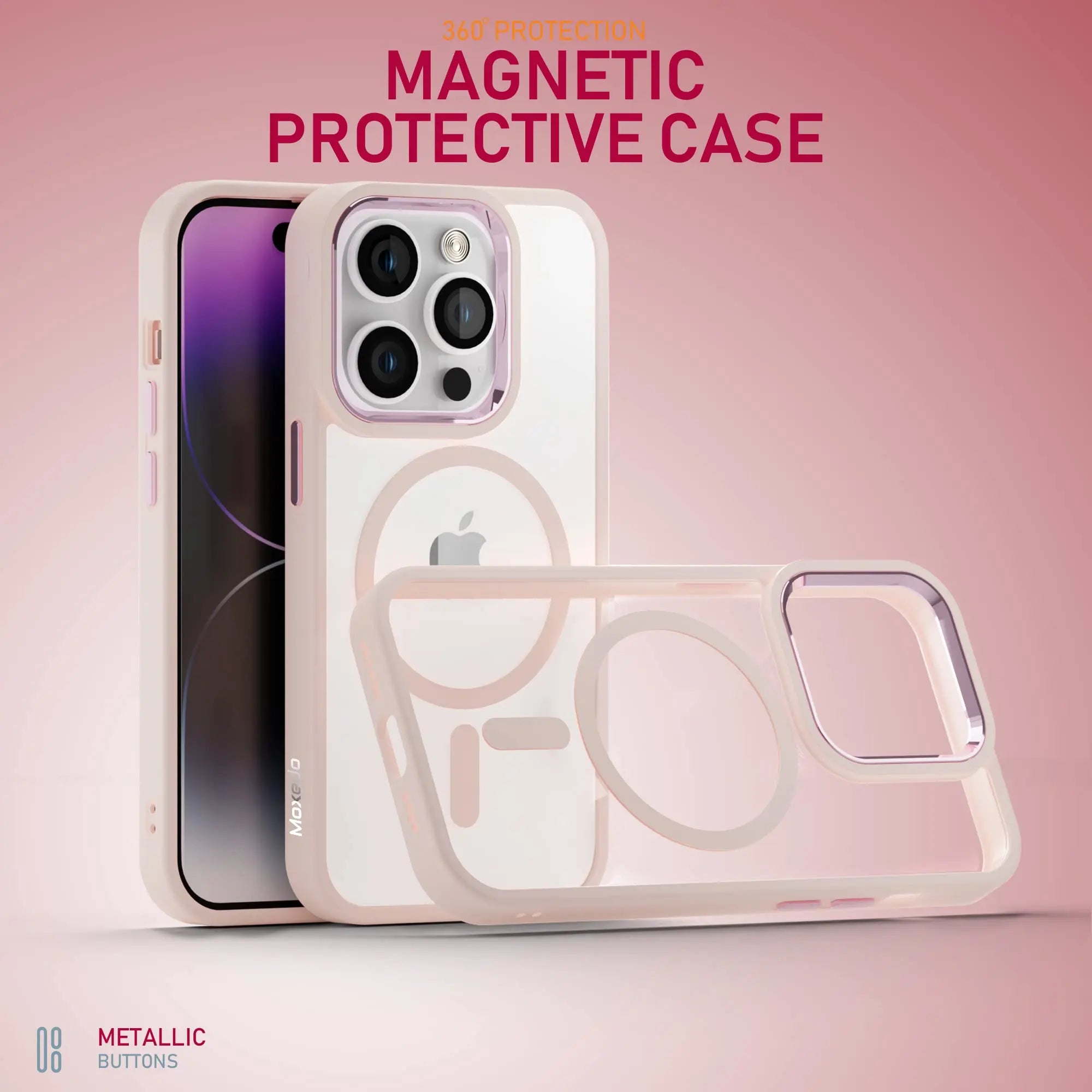 Moxedo Magnetic Protective Case 360 Protection Clear Case Hard PC with Built-in Strong Magnets Compatible with MagSafe Designed for iPhone 14 Pro Max 6.7 inch (Pink) Moxedo