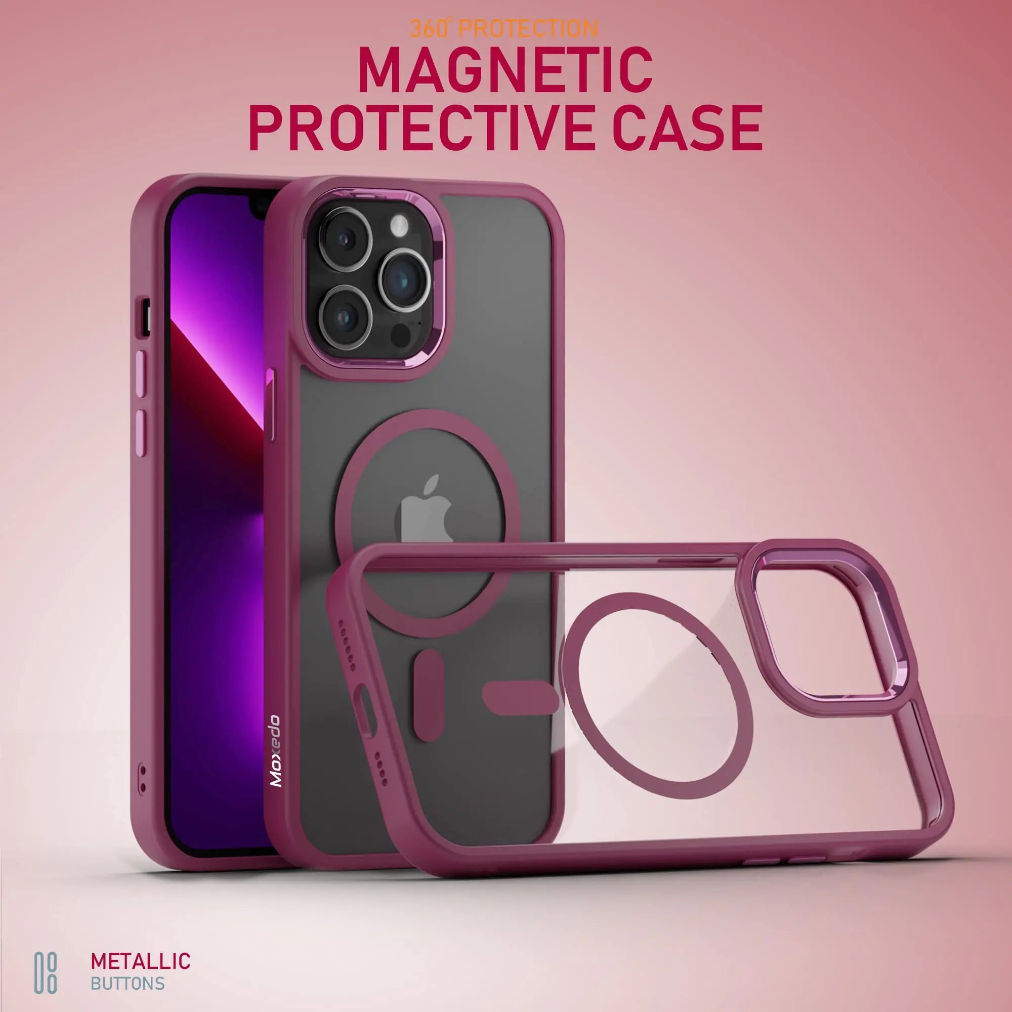 Moxedo Magnetic Protective Case 360 Protection Clear Case Hard PC with Built-in Strong Magnets Compatible with MagSafe Designed for iPhone 13 Pro Max 6.7 inch (Red) Moxedo