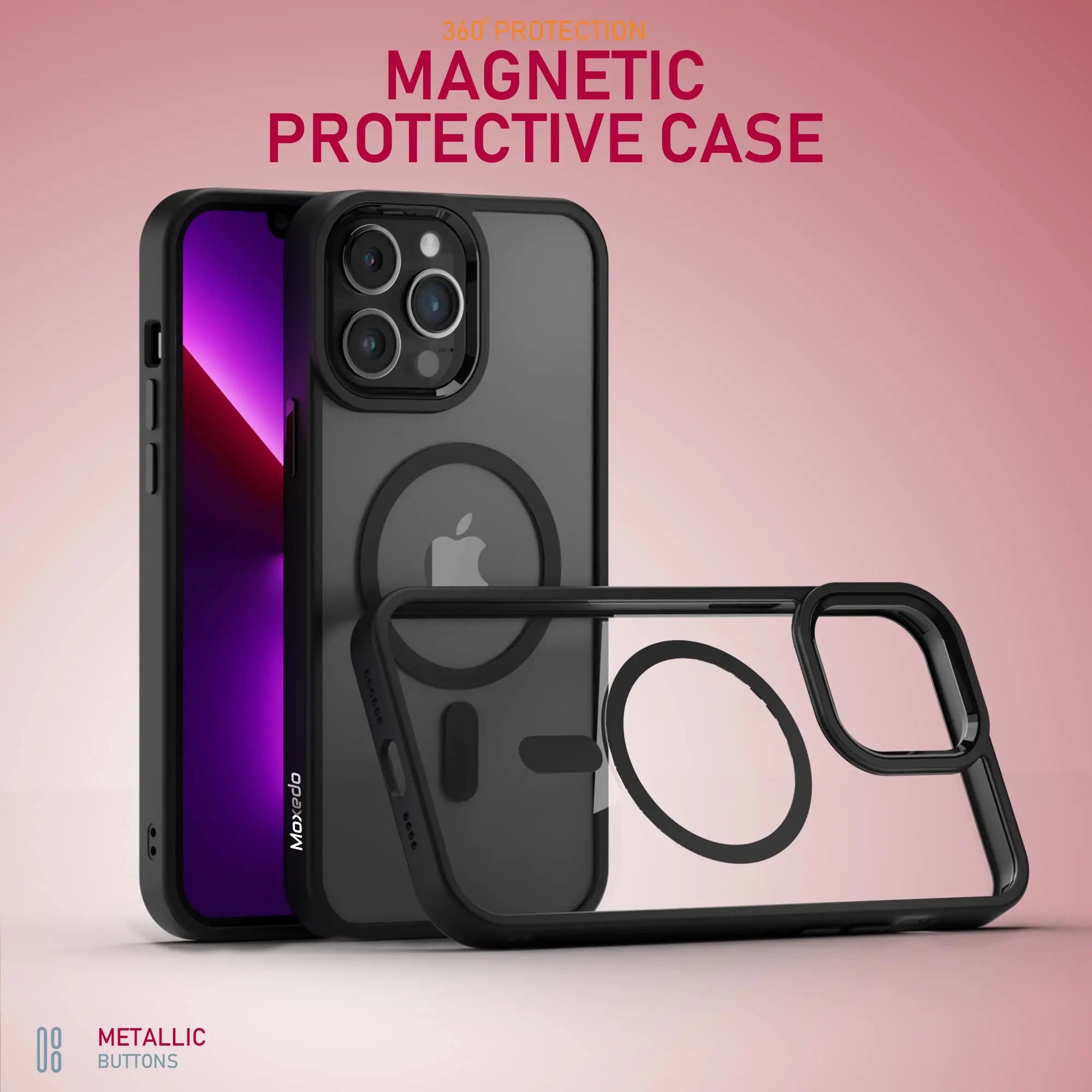 Moxedo Magnetic Protective Case 360 Protection Clear Case Hard PC with Built-in Strong Magnets Compatible with MagSafe Designed for iPhone 13 Pro Max 6.7 inch (Black) Moxedo