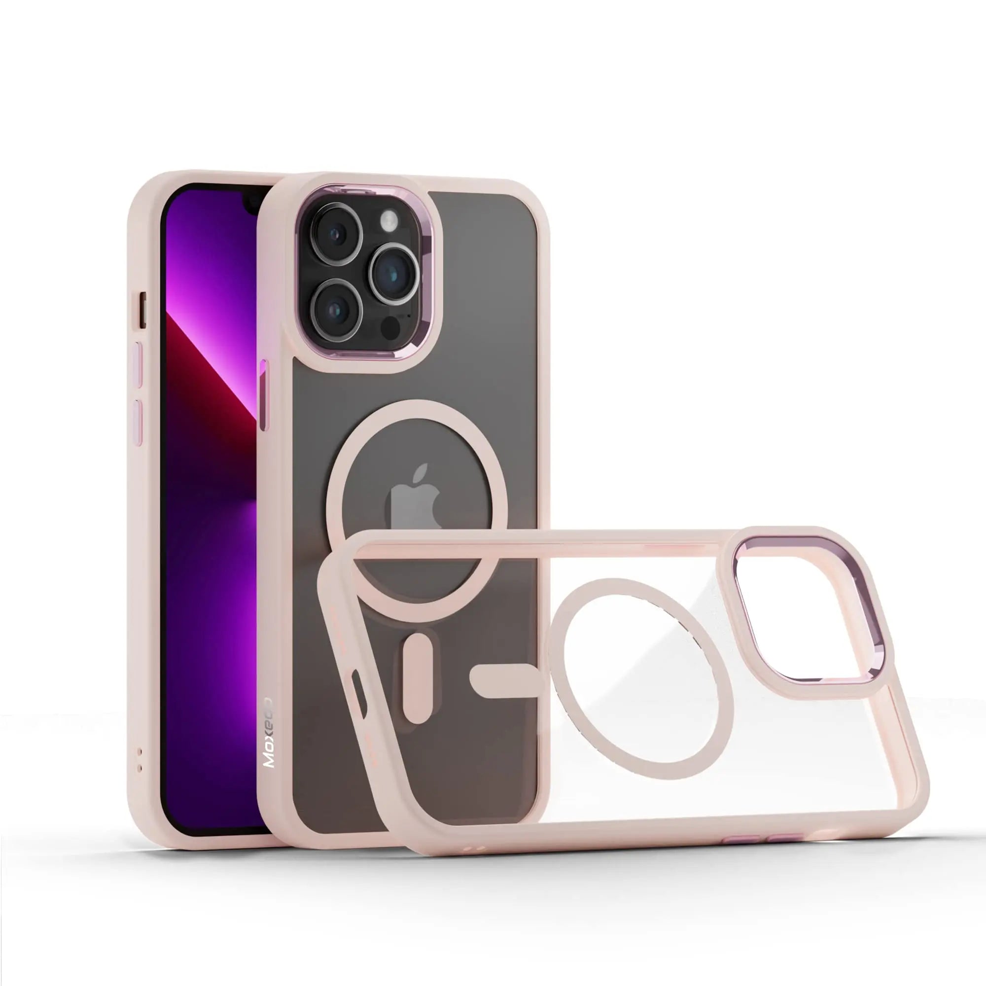 Moxedo Magnetic Protective Case 360 Protection Clear Case Hard PC with Built-in Strong Magnets Compatible with MagSafe Designed for iPhone 13 Pro Max 6.7 inch (Pink) Moxedo