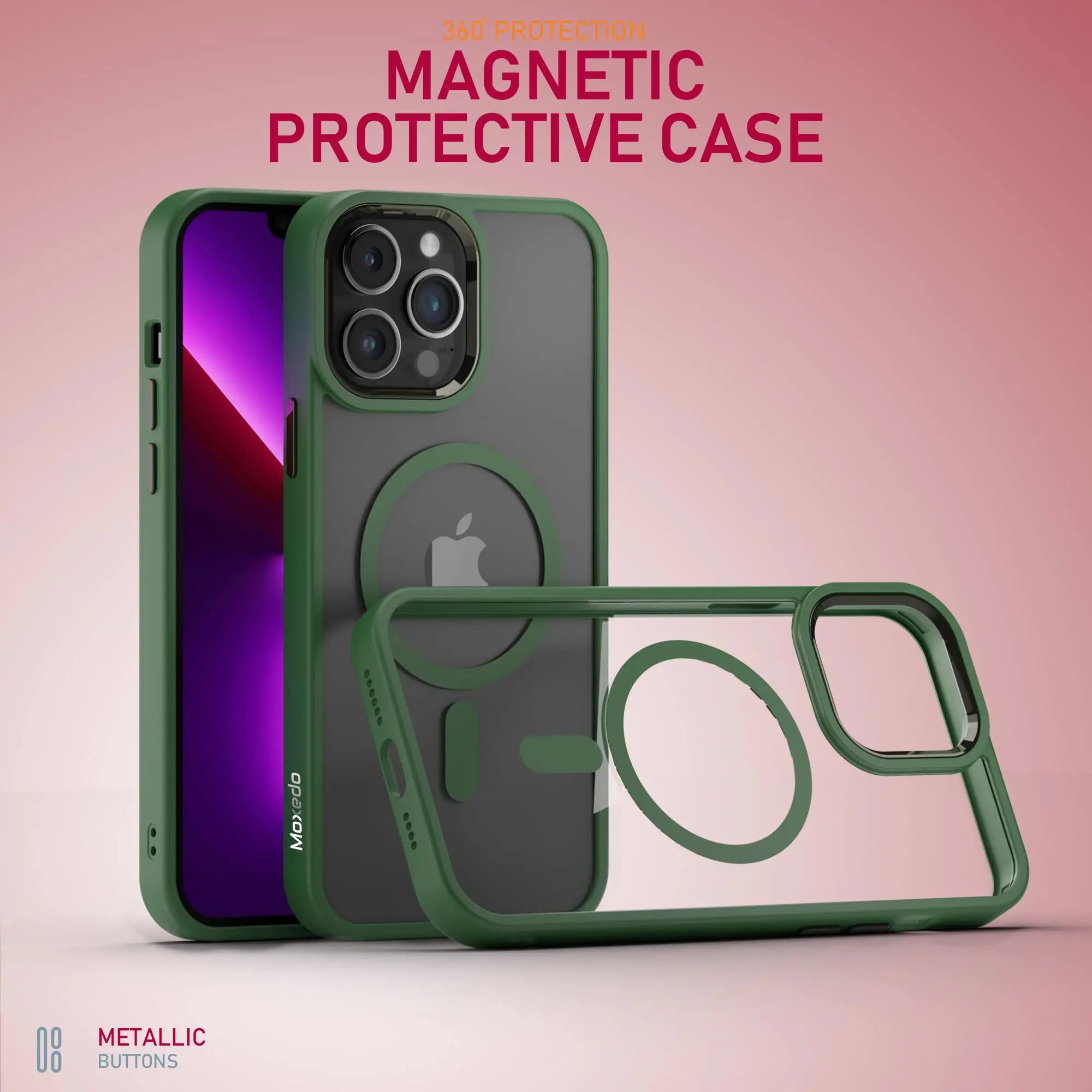 Moxedo Magnetic Protective Case 360 Protection Clear Case Hard PC with Built-in Strong Magnets Compatible with MagSafe Designed for iPhone 13 Pro Max 6.7 inch (Green) Moxedo