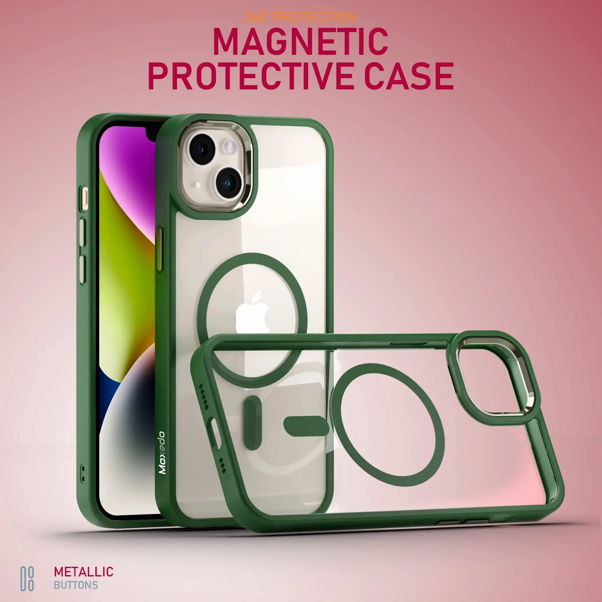 Moxedo Magnetic Protective Case 360 Protection Clear Case Hard PC with Built-in Strong Magnets Compatible with MagSafe Designed for iPhone 14 6.1 inch (Green) Moxedo