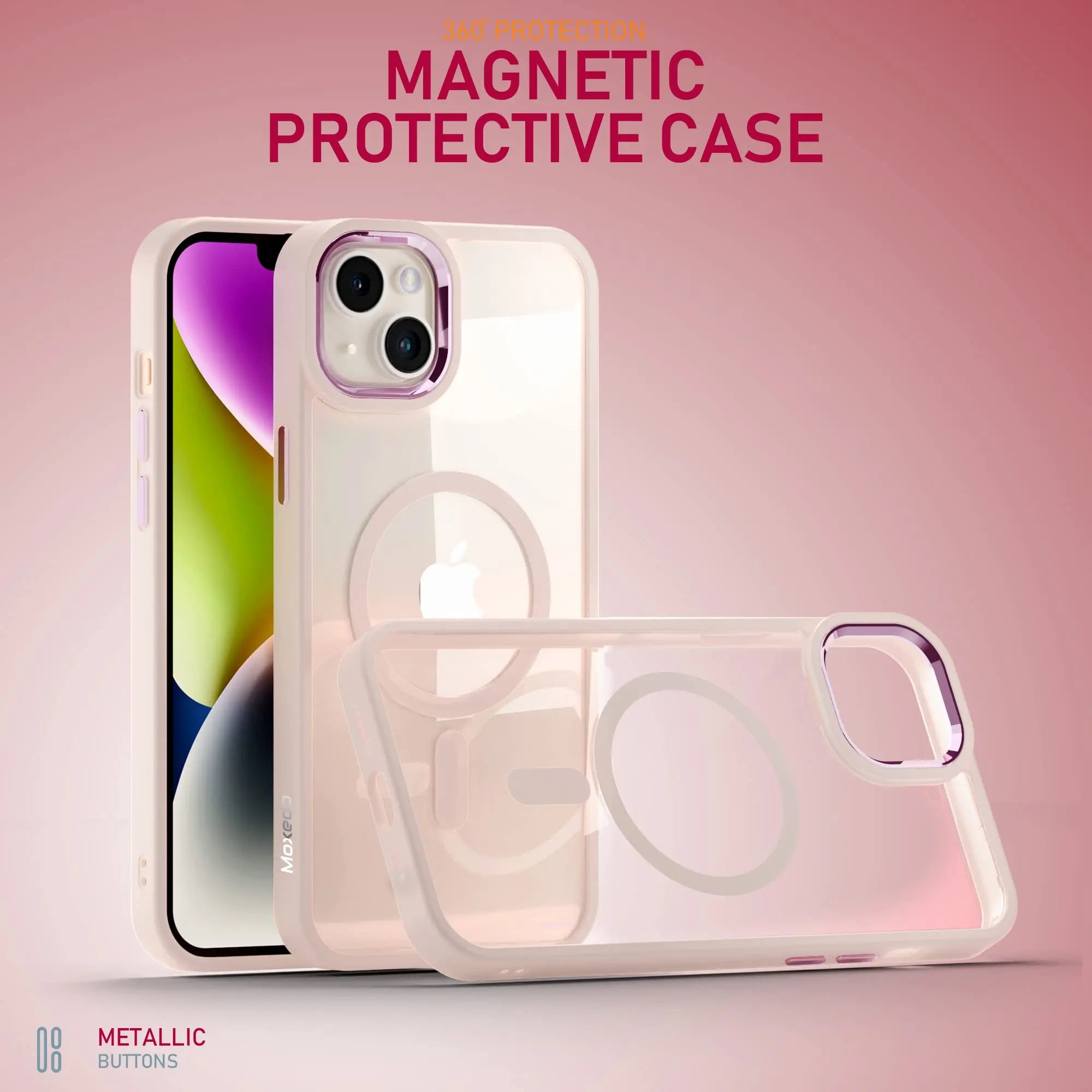 Moxedo Magnetic Protective Case 360 Protection Clear Case Hard PC with Built-in Strong Magnets Compatible with MagSafe Designed for iPhone 14 6.1 inch (Pink) Moxedo