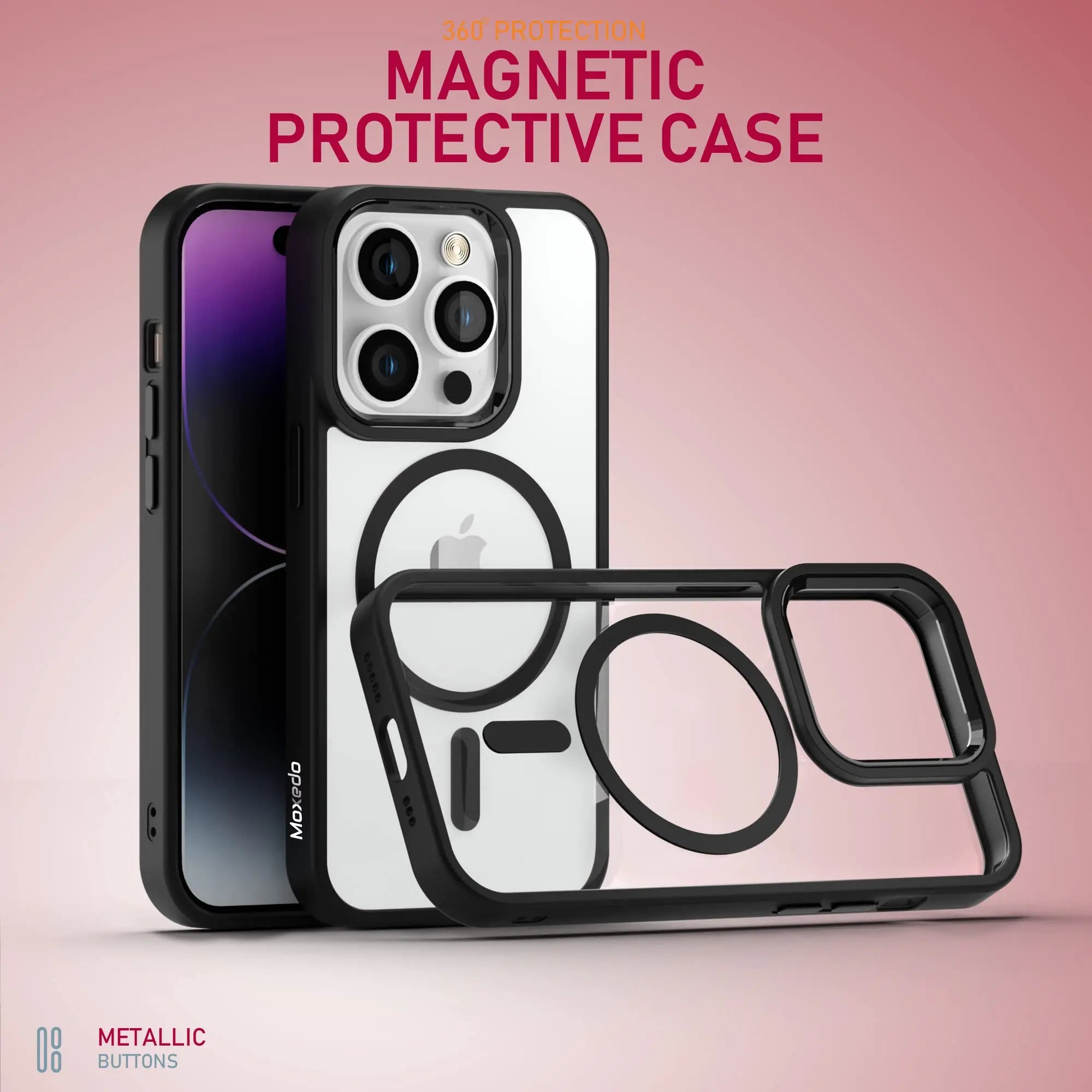 Moxedo Magnetic Protective Case 360 Protection Clear Case Hard PC with Built-in Strong Magnets Compatible with MagSafe Designed for iPhone 14 Pro 6.1 inch (Black) Moxedo