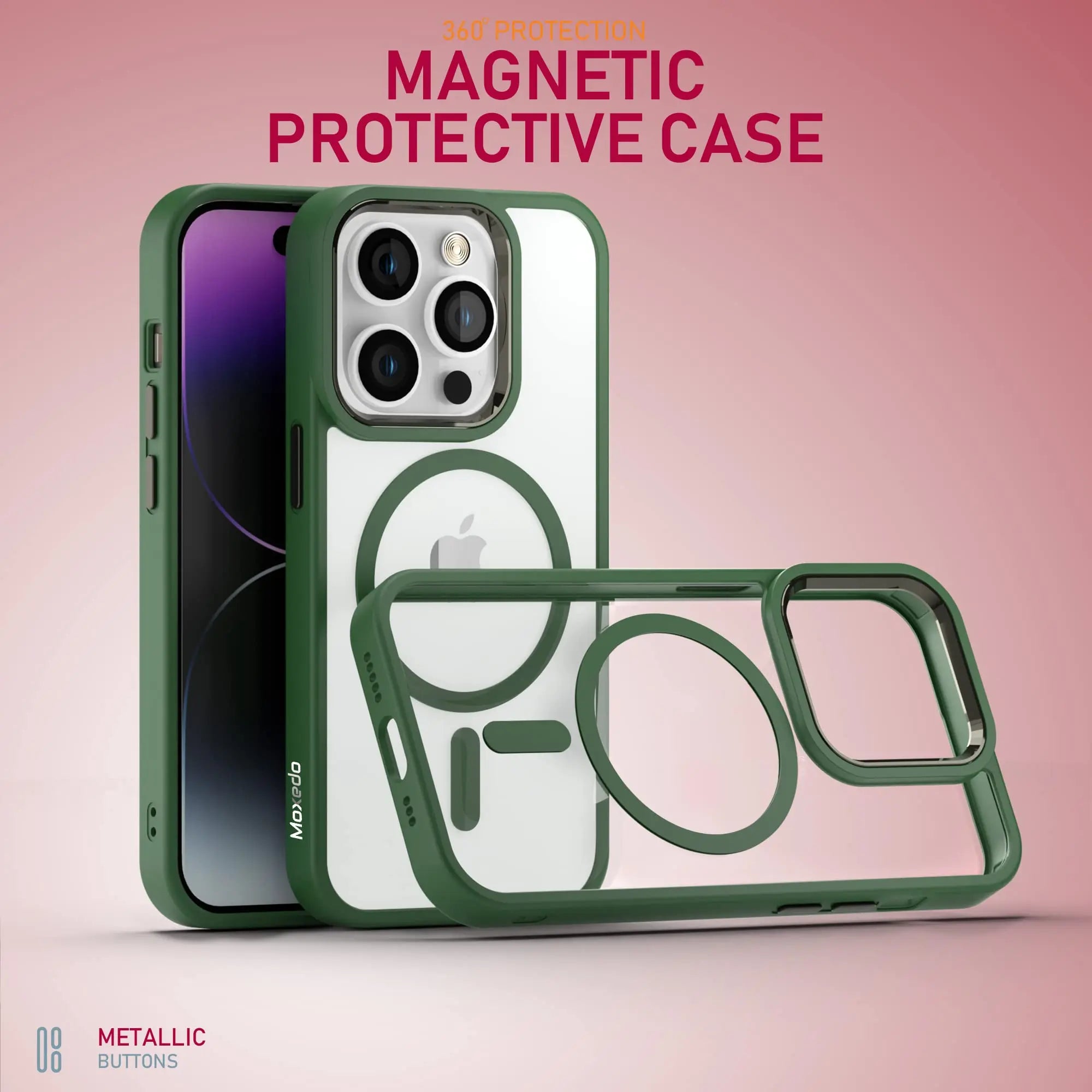 Moxedo Magnetic Protective Case 360 Protection Clear Case Hard PC with Built-in Strong Magnets Compatible with MagSafe Designed for iPhone 14 Pro 6.1 inch (Green) Moxedo